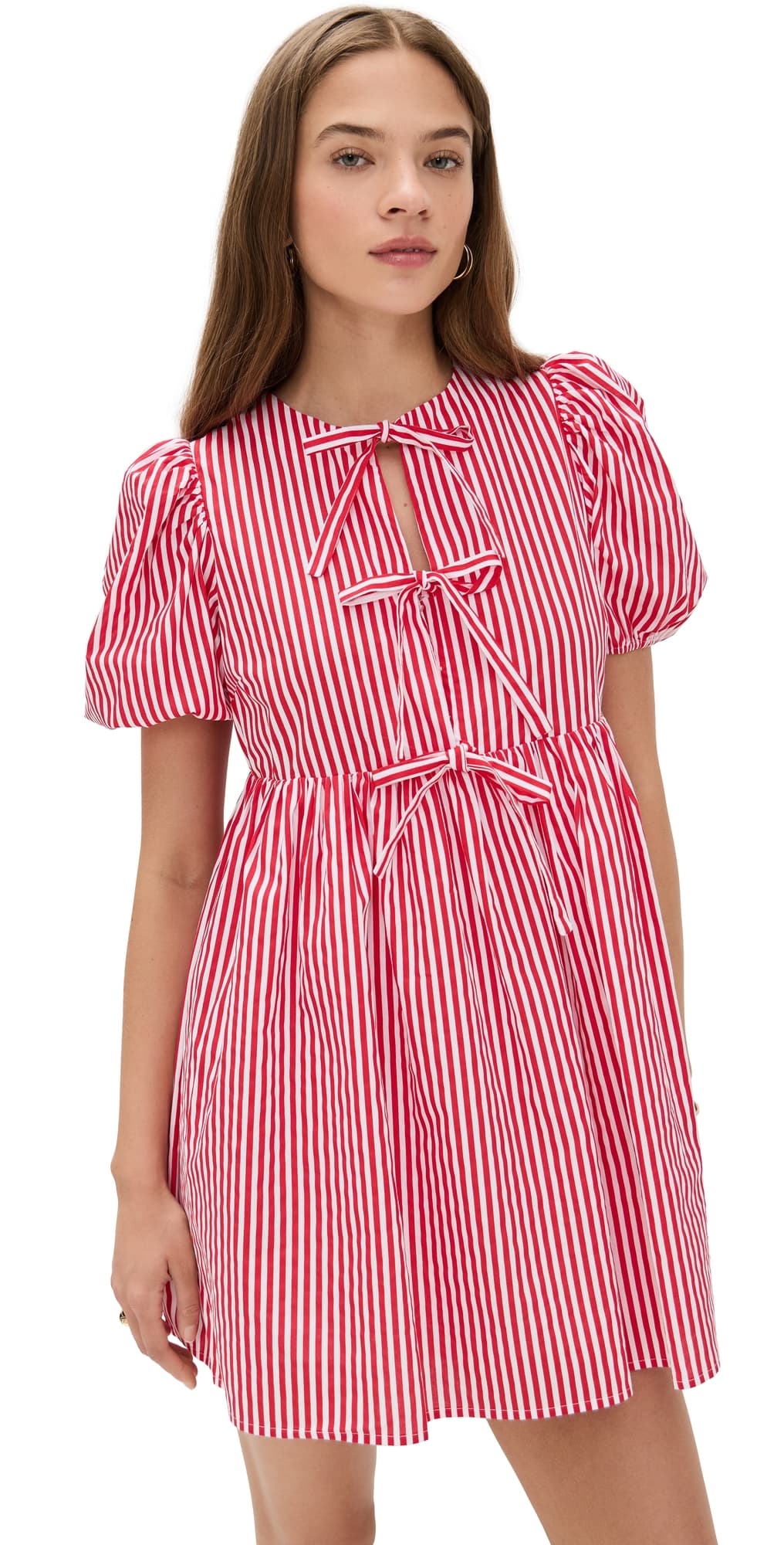 English Factory Stripe Sleeveless Bow Dress Red
