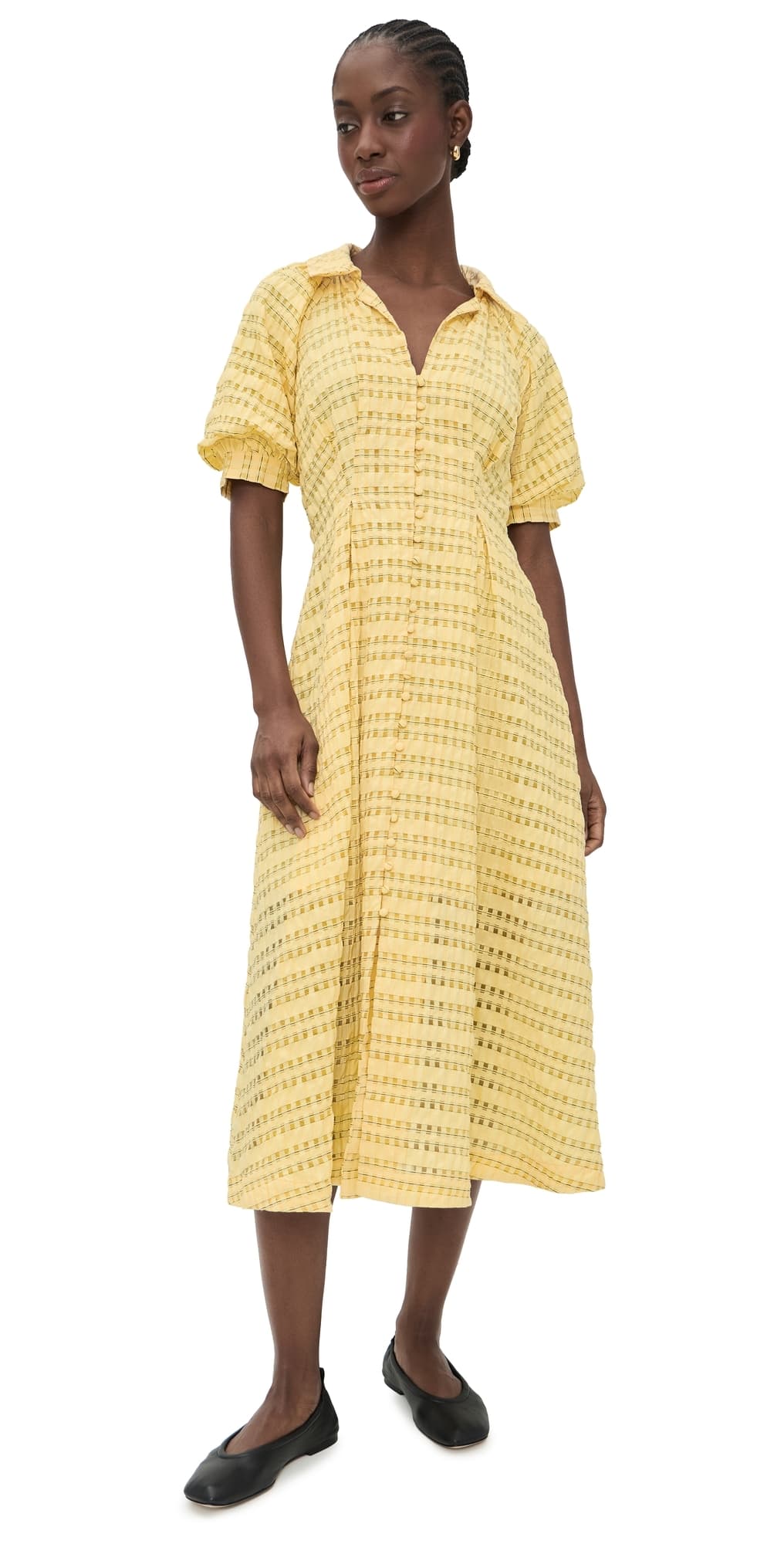 English Factory Seersucker Check Midi Dress Baby Yellow