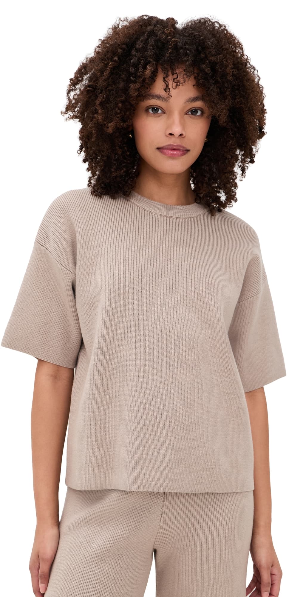 English Factory Collar Knit Half Sleeves Top Taupe