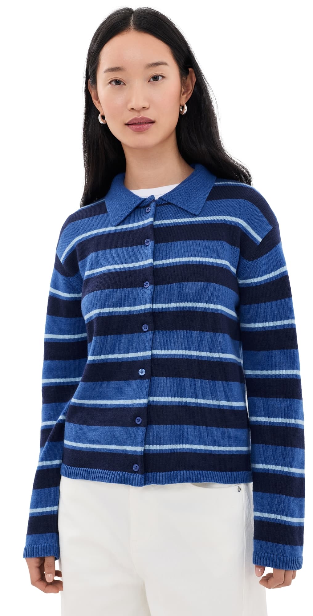 English Factory Striped Collar Shirt Cardigan Blue Multi