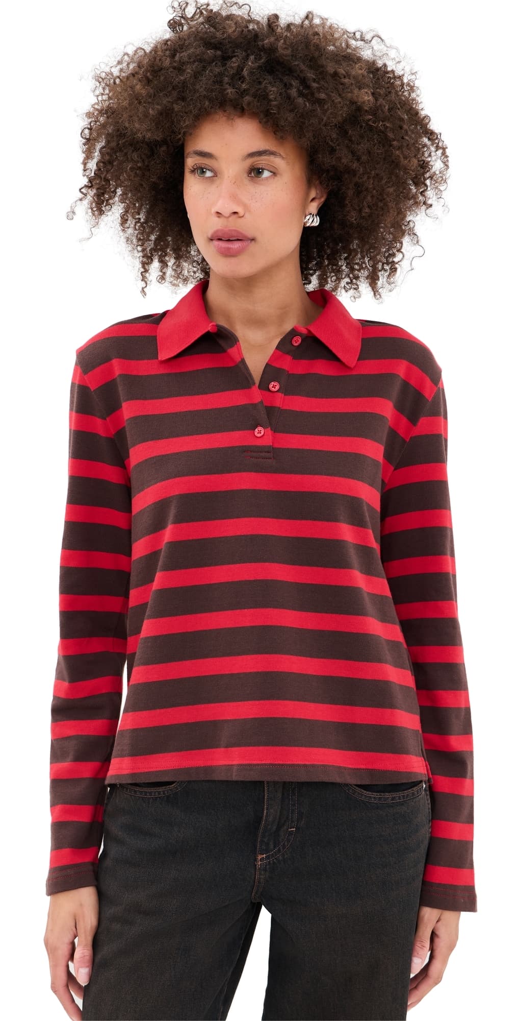 English Factory Striped Polo Knit Top Brown/Red