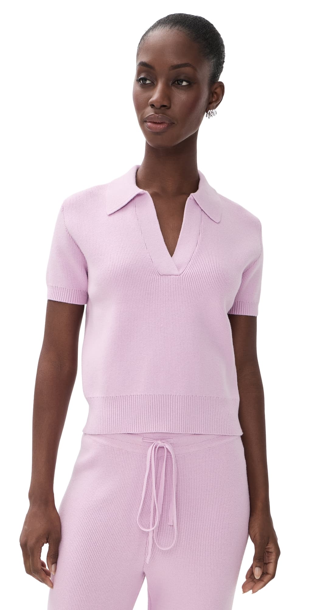English Factory Ribbed Knit Polo Sweater Lilac