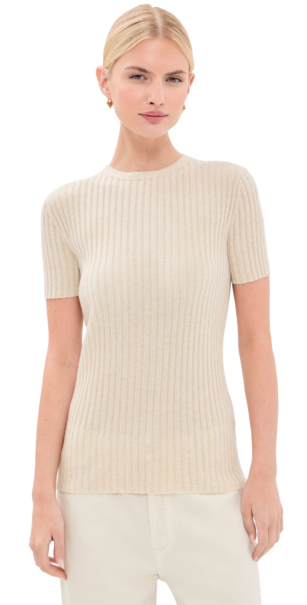 The Elder Statesman Superlight Ellie Rib Knit Cashmere Tee Natural