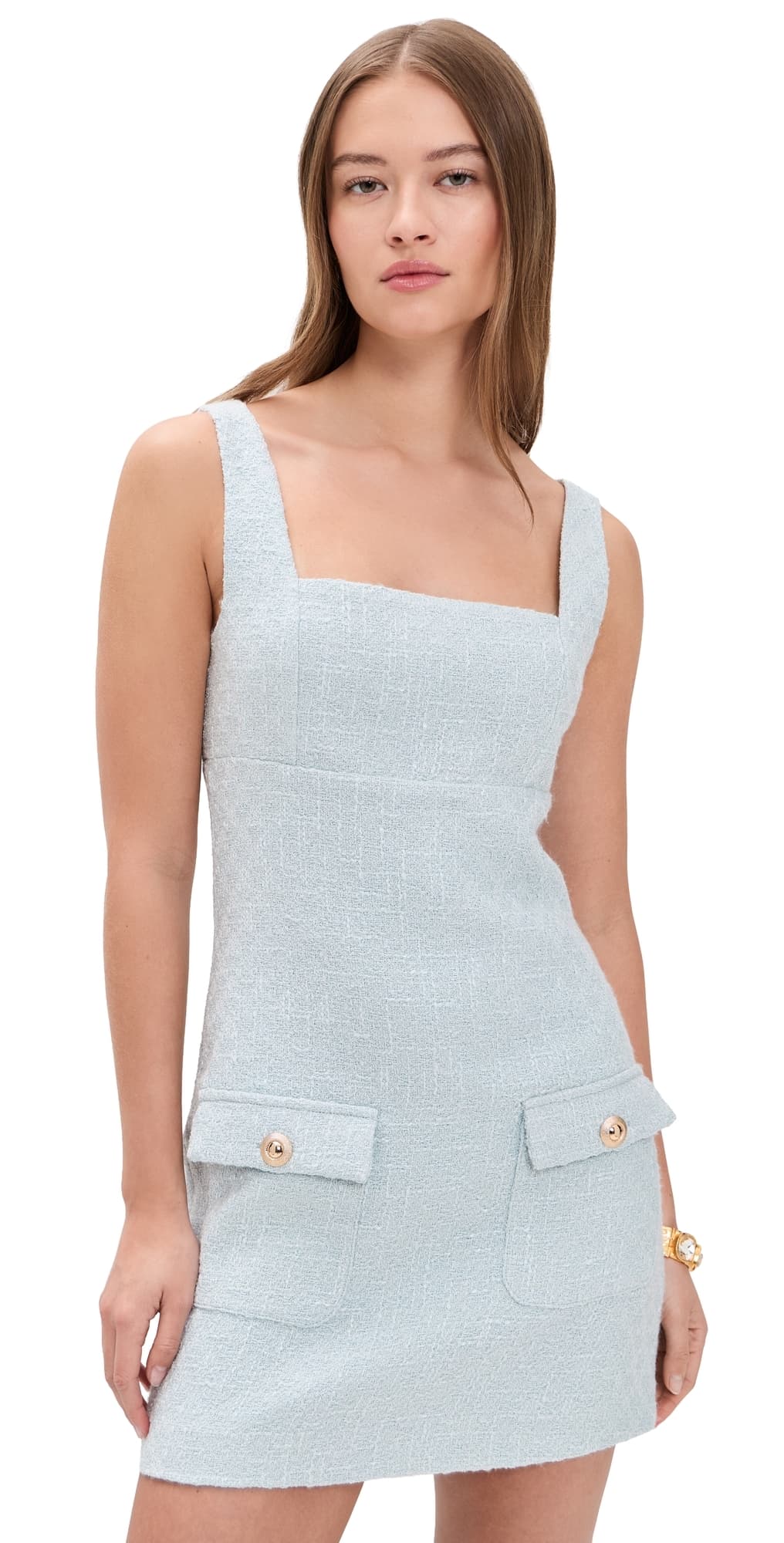 endless rose Square Neck Tweed Mini Dress Light Blue