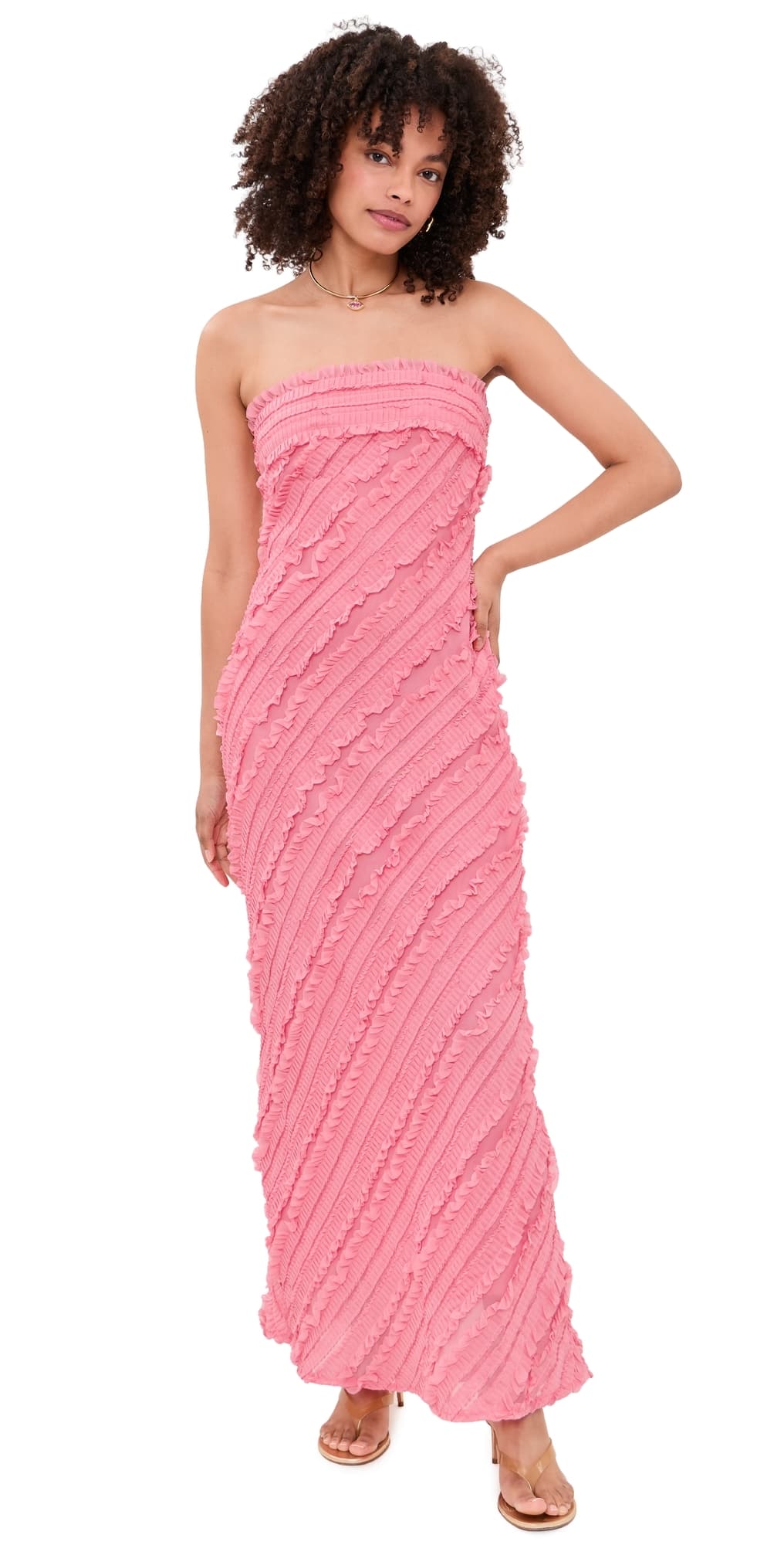 endless rose Strapless Ruffled Maxi Dress Guava