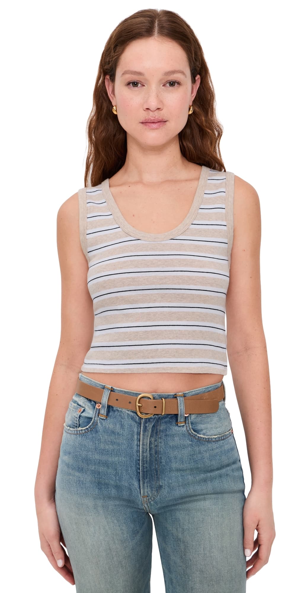 Enza Costa Cotton Stripe Classic U Tank Wheat/White