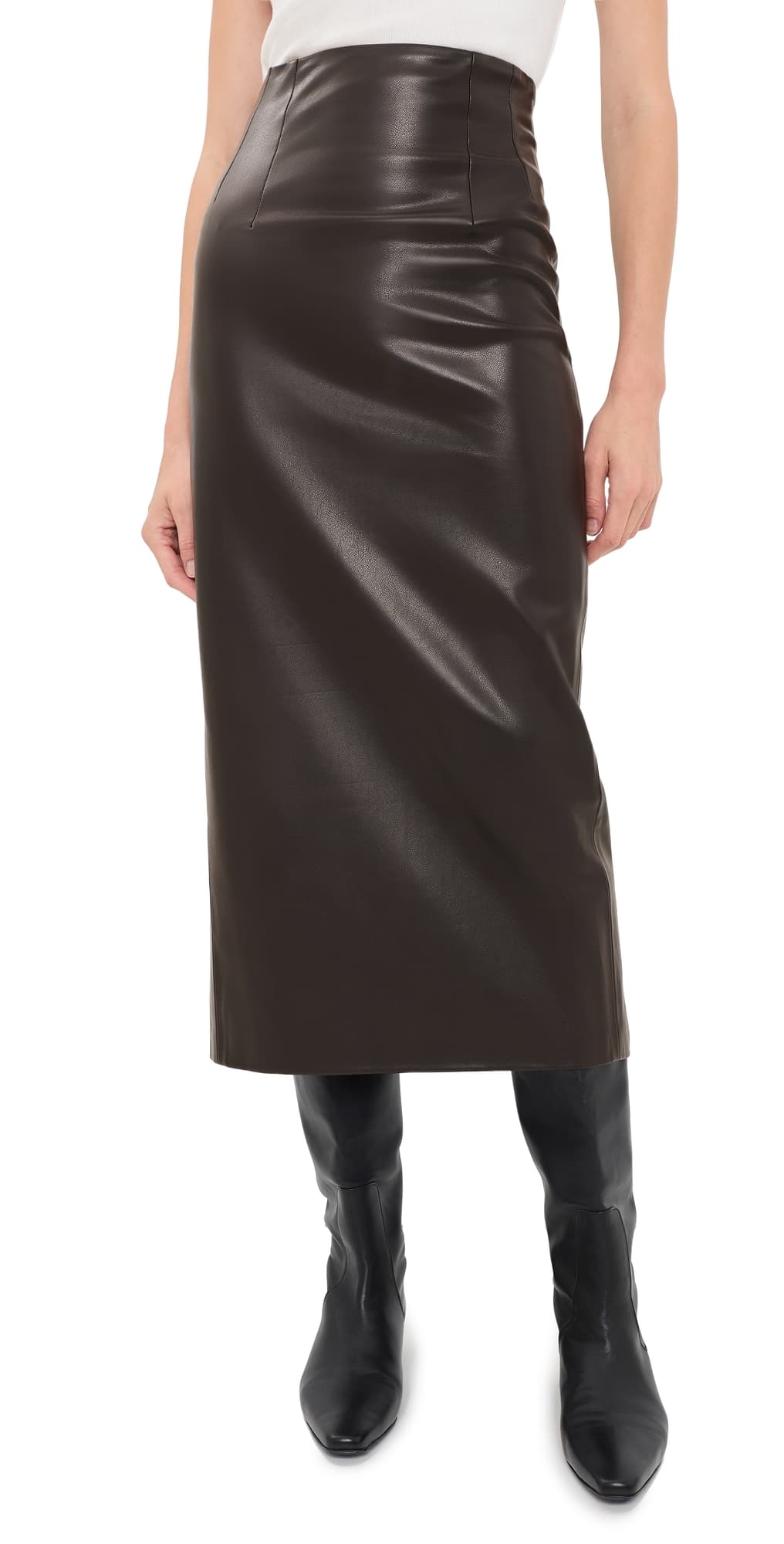 Enza Costa Faux Leather High Waist Curve Skirt Coffee