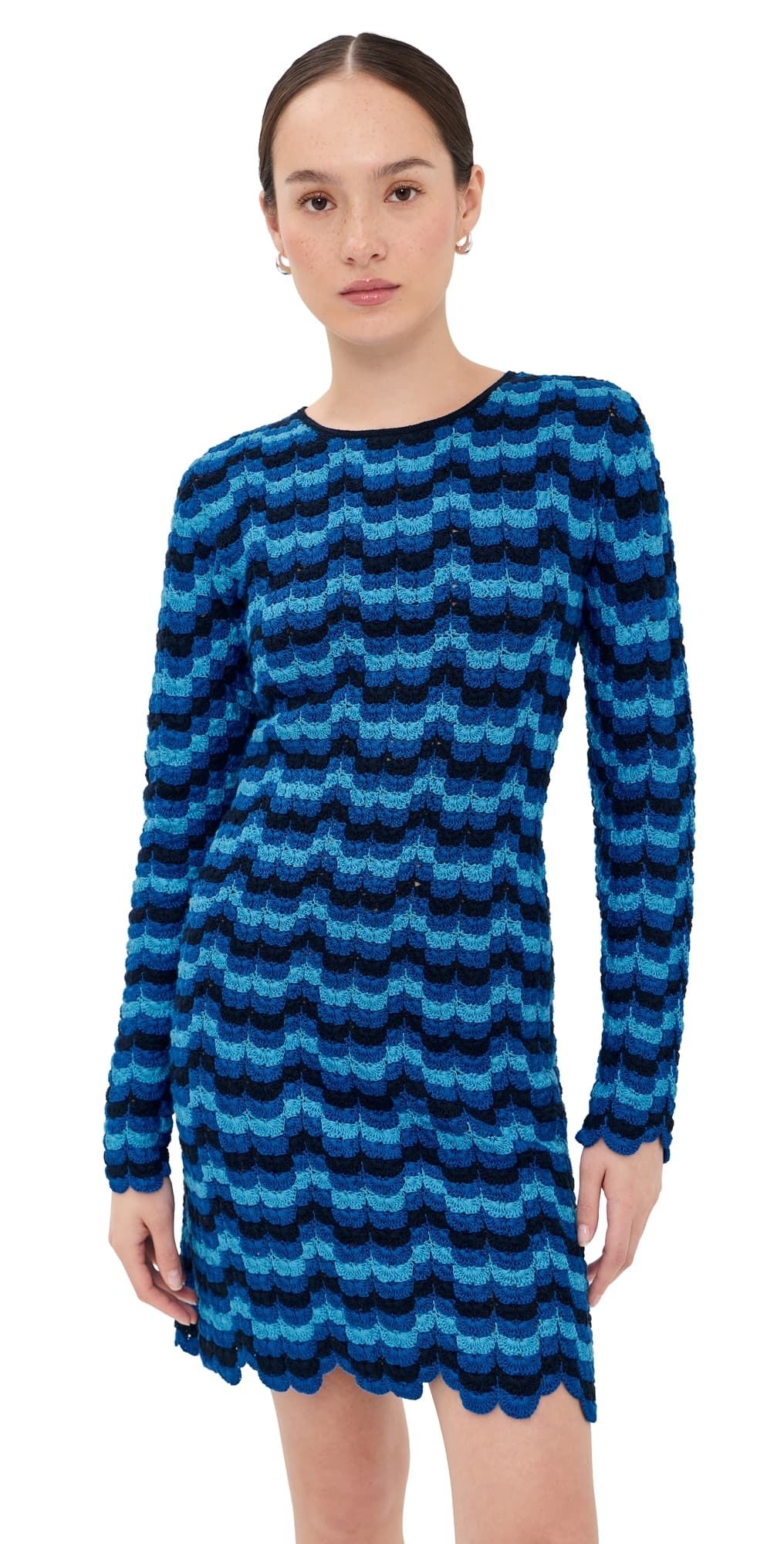 ESCVDO Solana Long Sleeve Crochet Mini Dress Blues