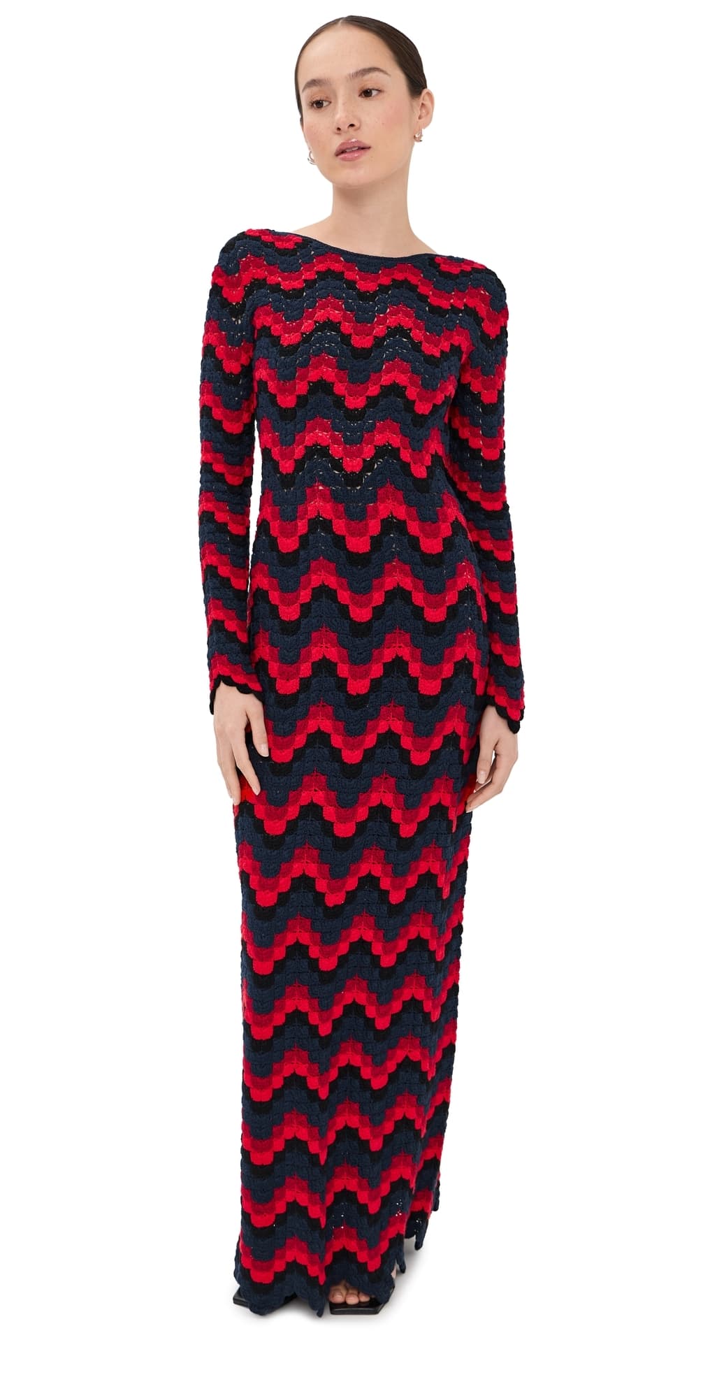 ESCVDO Ursula Crochet Maxi Dress Red/Navy