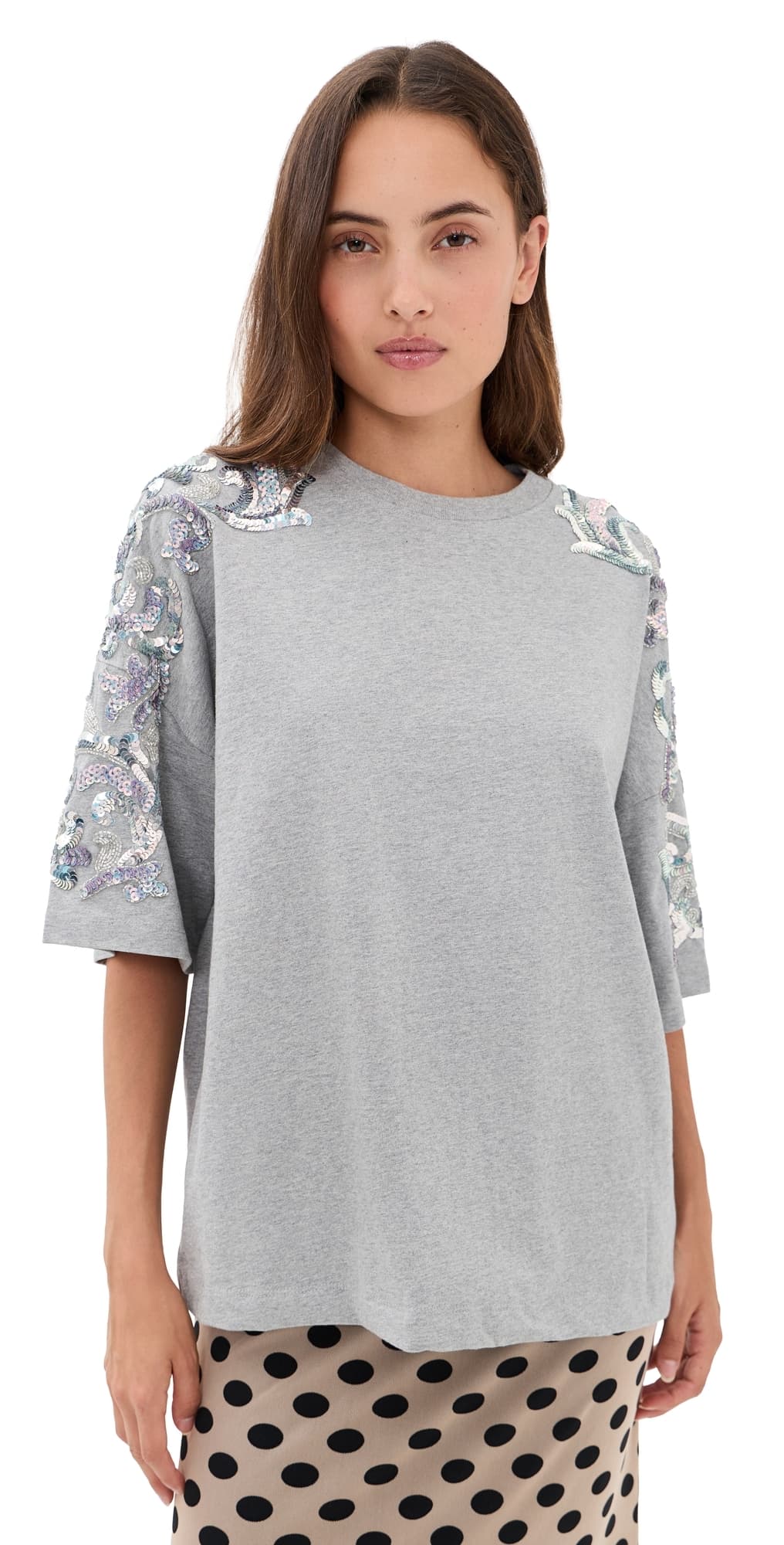 ESSENTIEL ANTWERP Jangoo Embroidered T-Shirt Silver Lining