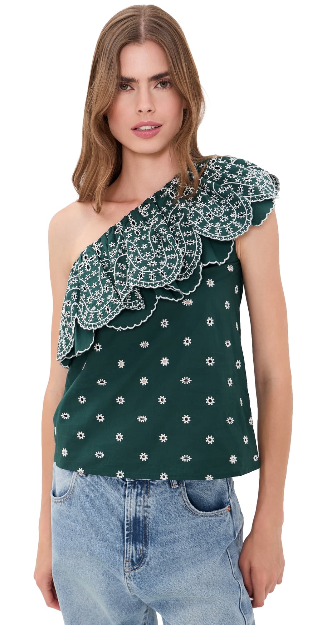 ESSENTIEL ANTWERP Kath Scallop Edge Top Combo1 Bottle Green