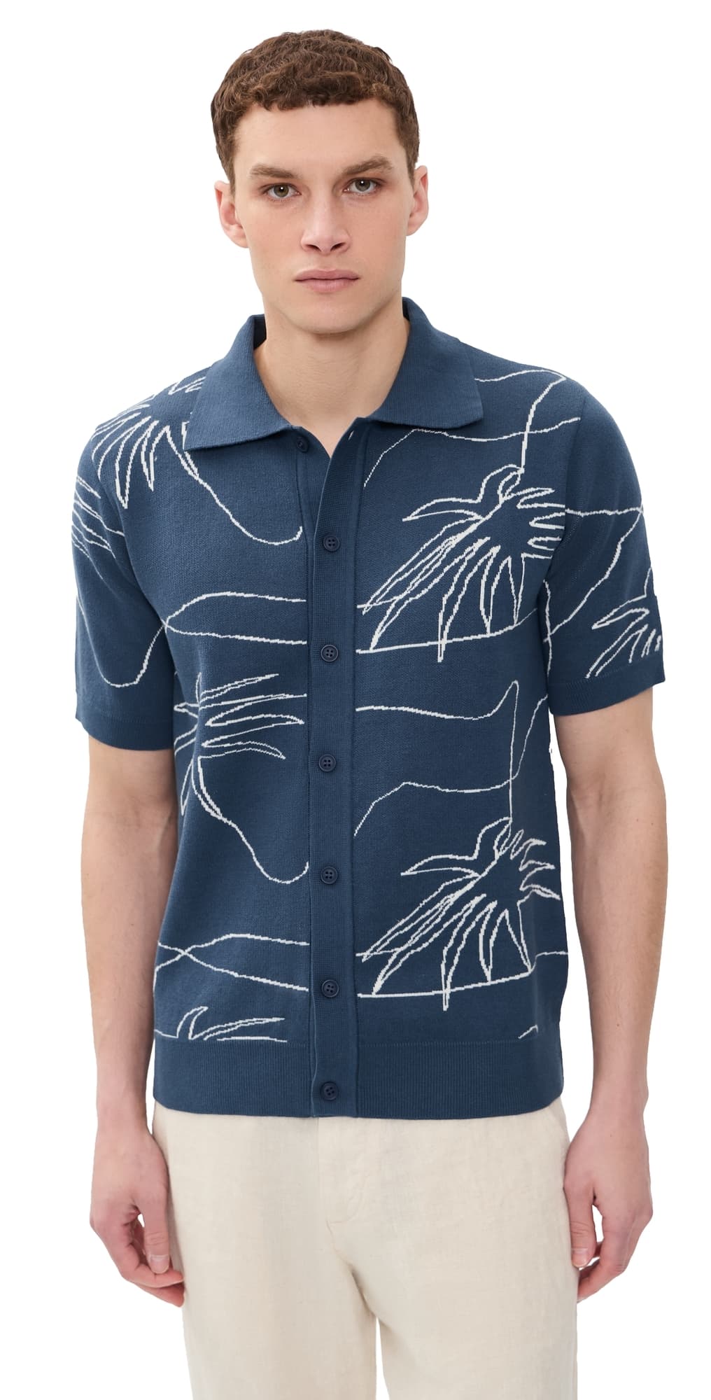 Far Afield The Palms Knit Collared Shirt Blue