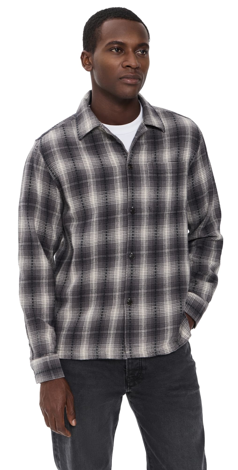 Far Afield Kali Check Busey Button Down Shirt Dark Grey