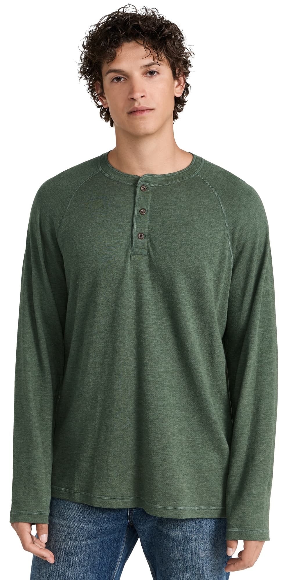 Faherty Cloud Long Sleeve Henley Deep Fern Heather