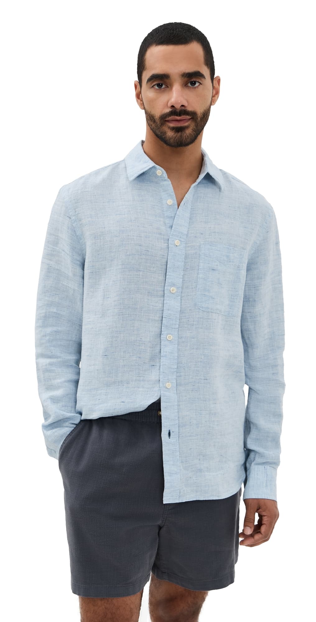 Faherty Linen Laguna Shirt Light Blue Melange