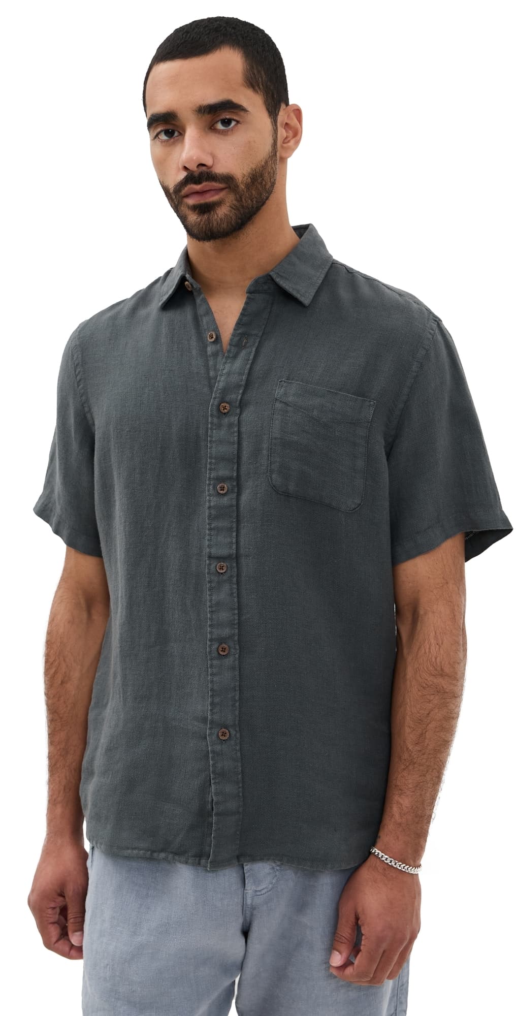 Faherty Palma Basketweave Linen Shirt Washed Black