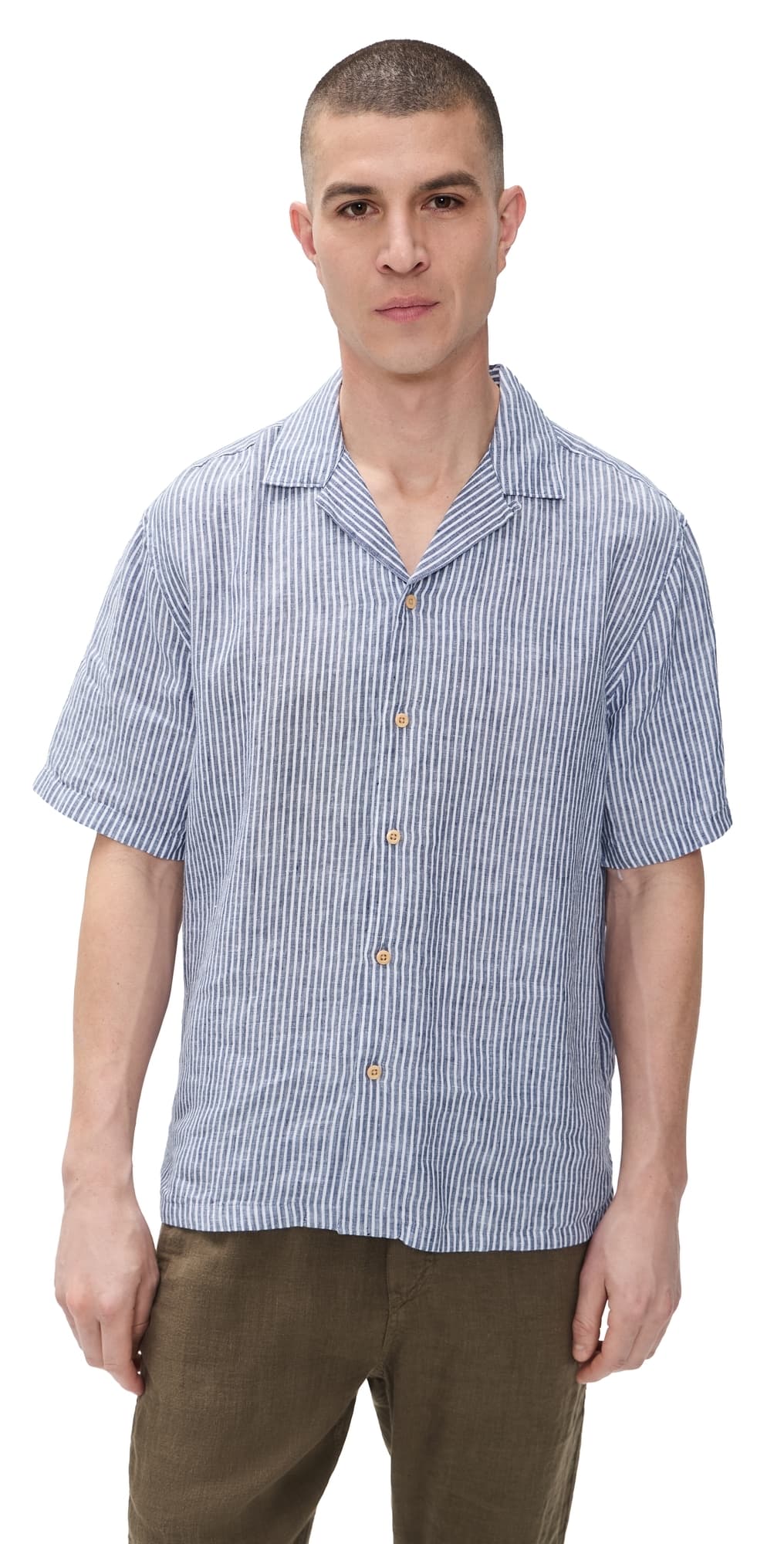 Faherty Short Sleeve Laguna Linen Camp Shirt Cloud Waters Stripe