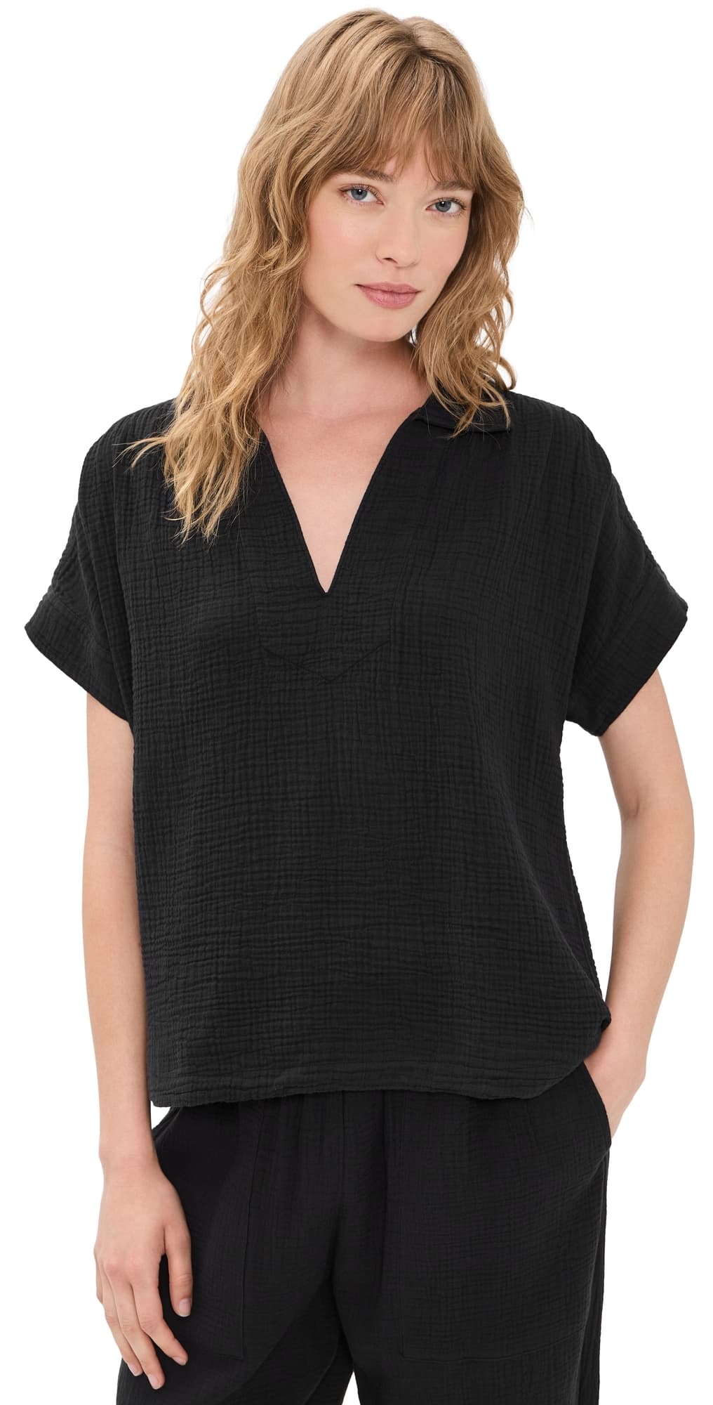 Faherty Dune Cotton Gauze Zoe Top Black