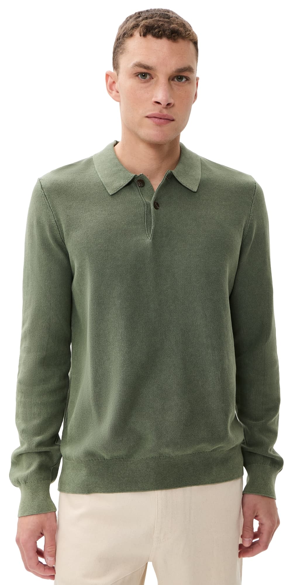 Faherty Long Sleeve Sunwashed Sweater Polo Mountain Green
