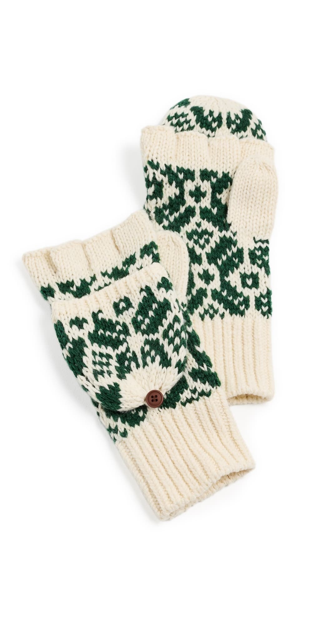 Faherty Diamond Fair Isle Pop Top Mittens Pine Green · One Size