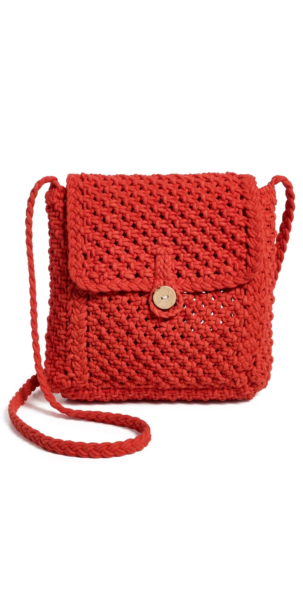 Faherty Macrame Crossbody Flap Bag Poppy Red