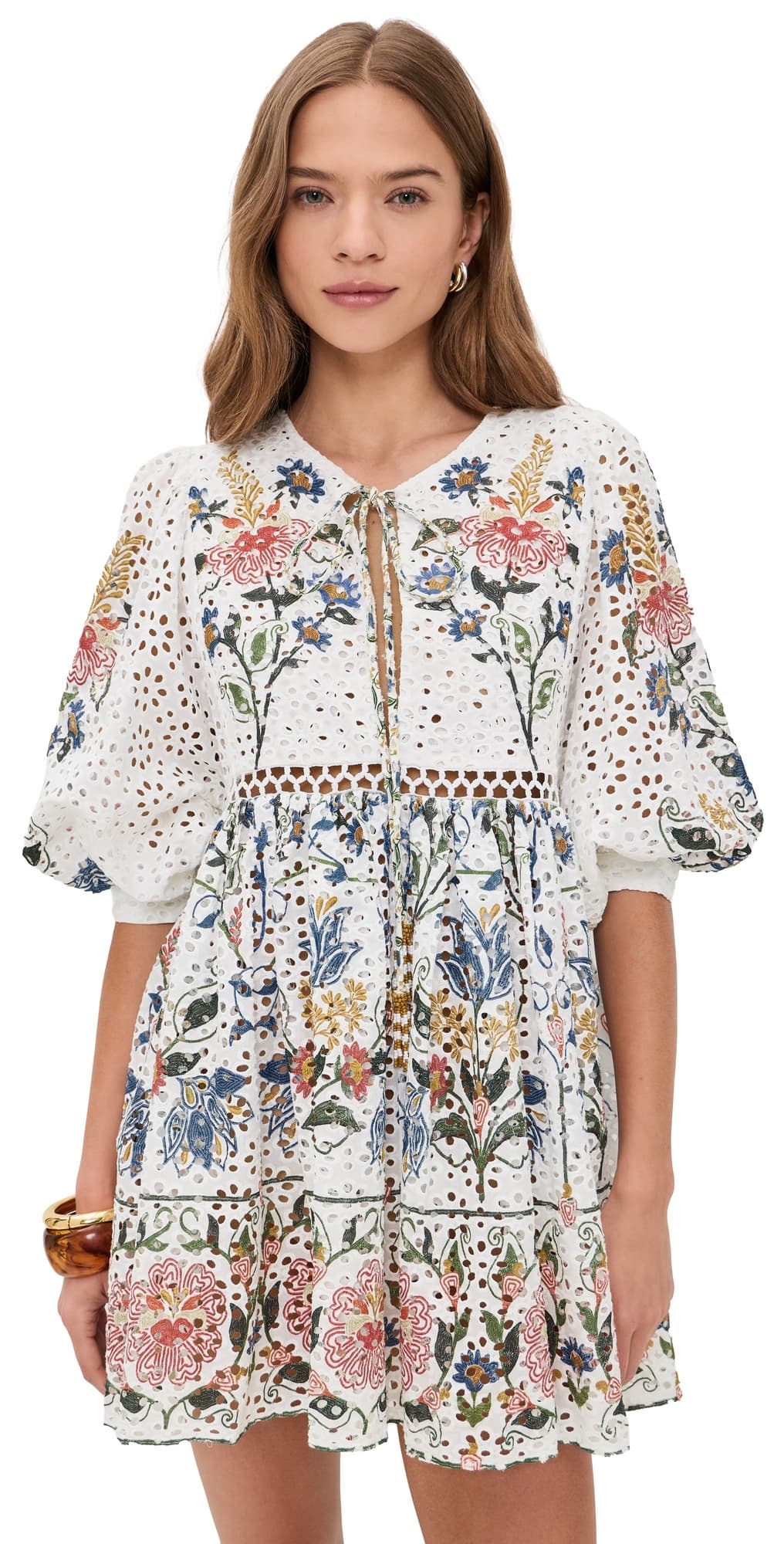 FARM Rio Stitched Garden Off-White Mini Dress Stitched Garden Off White