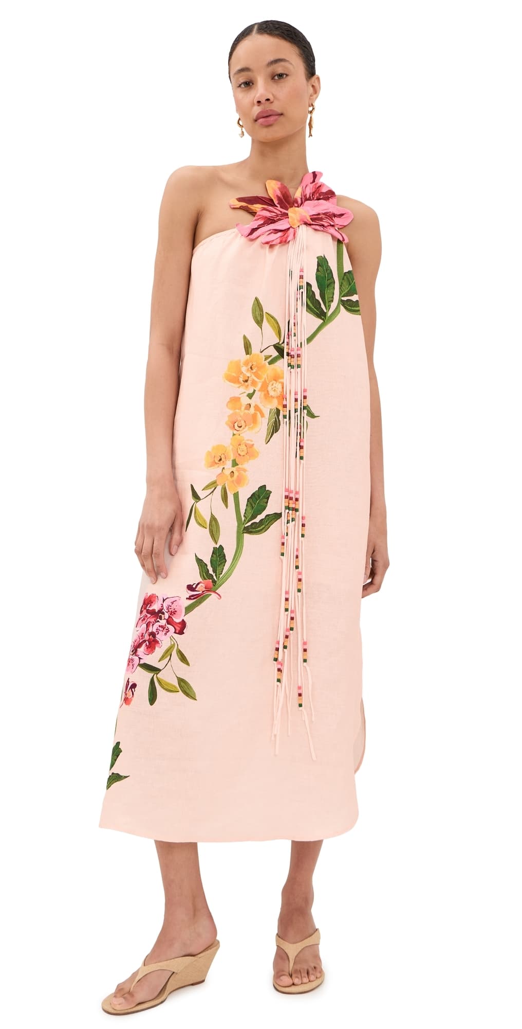 FARM Rio Garden Terrace One Shoulder Linen Maxi Dress Garden Terrace Pink