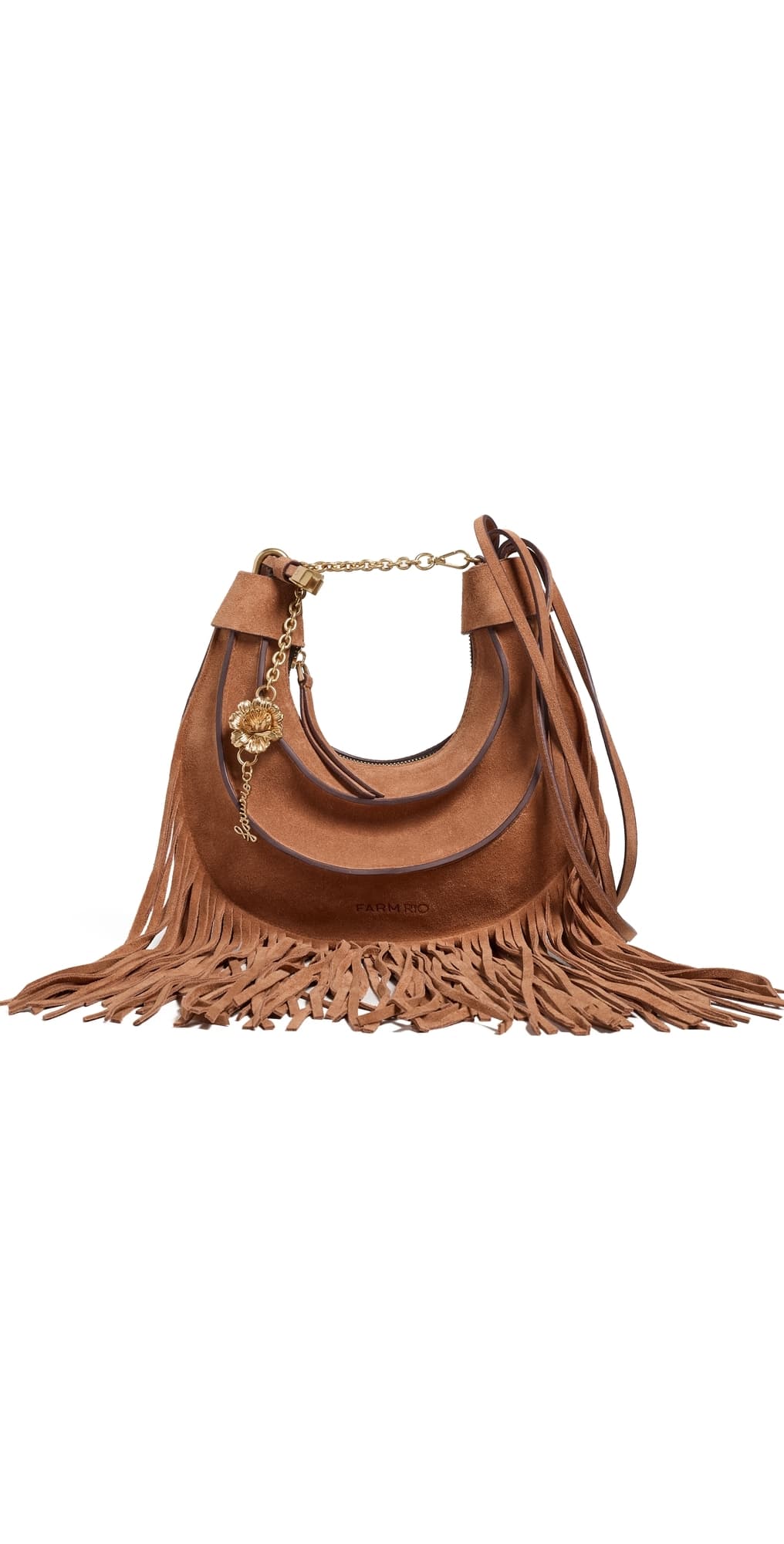 FARM Rio Suede Hobo Large Fringes Banana Bag Cuoio