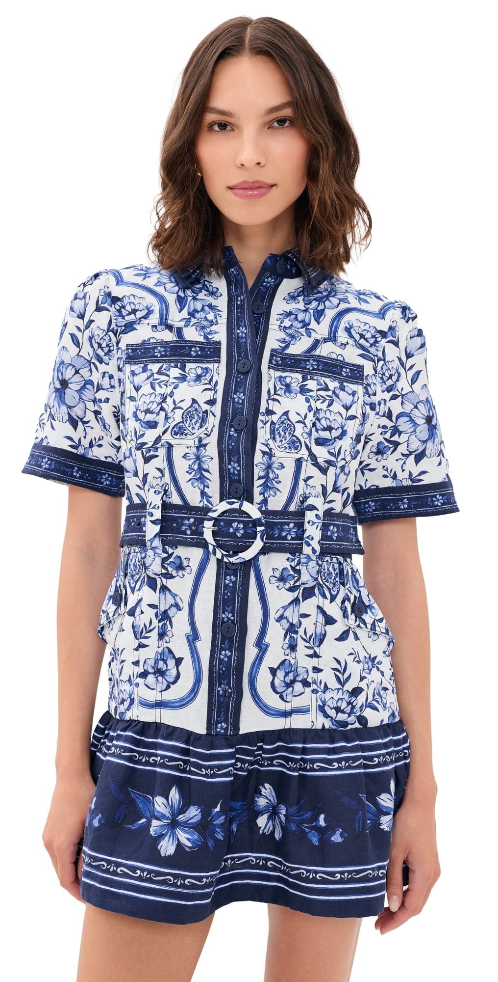 FARM Rio Porcelain Garden Linen Mini Dress Porcelain Garden Off-White