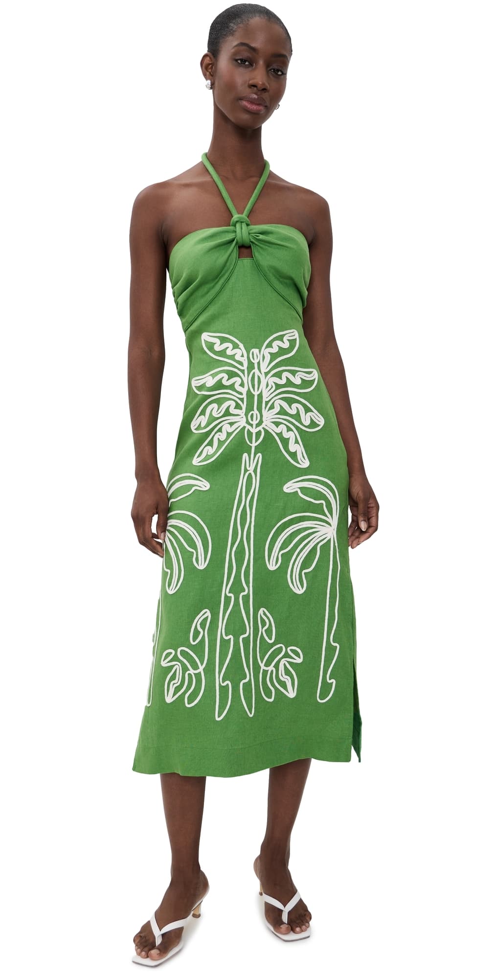 FARM Rio Palm Tree Midi Dress Green Palm Tree