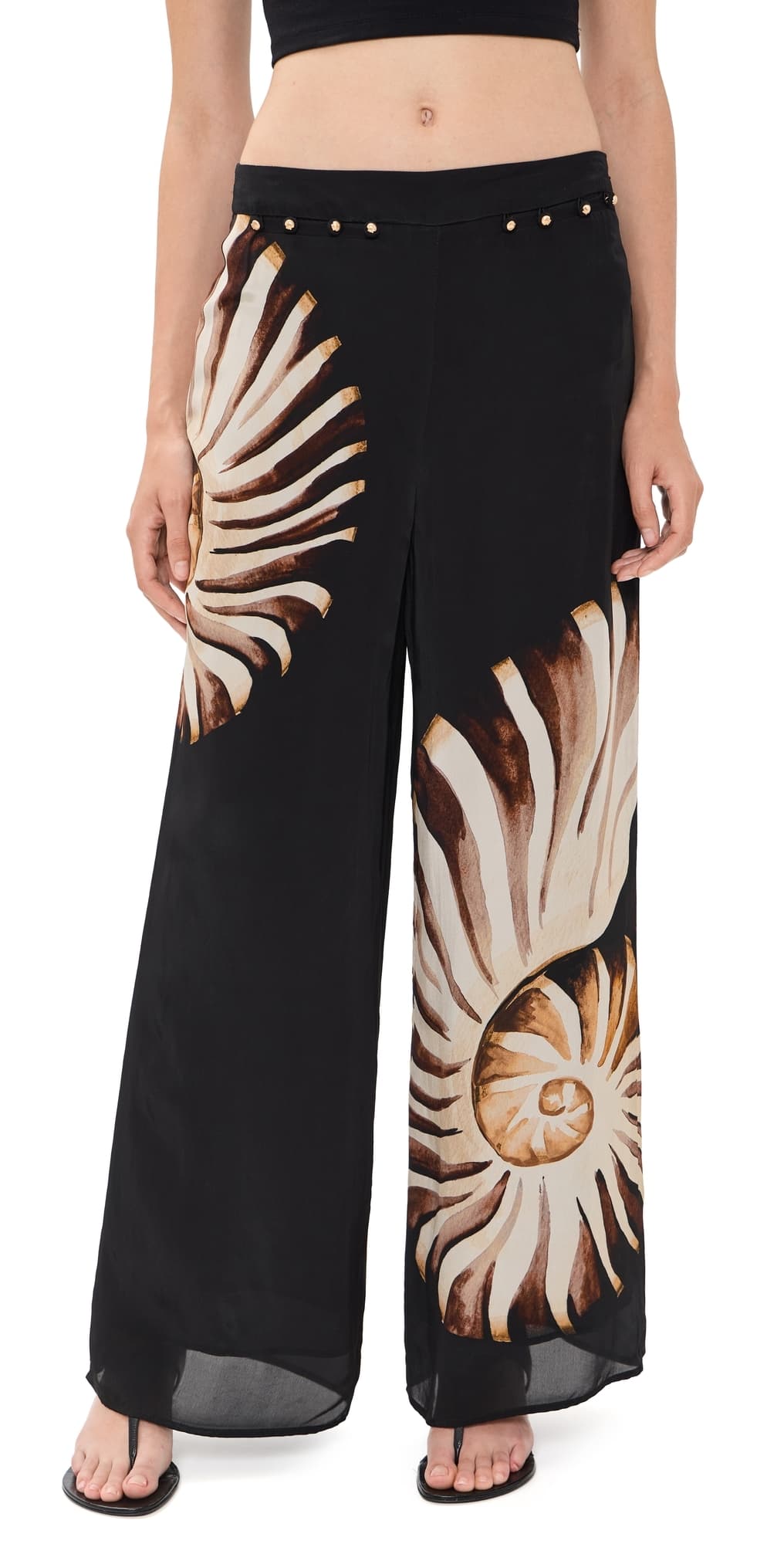 FARM Rio Ammonite Smocked Pants Ammonite Placed Black