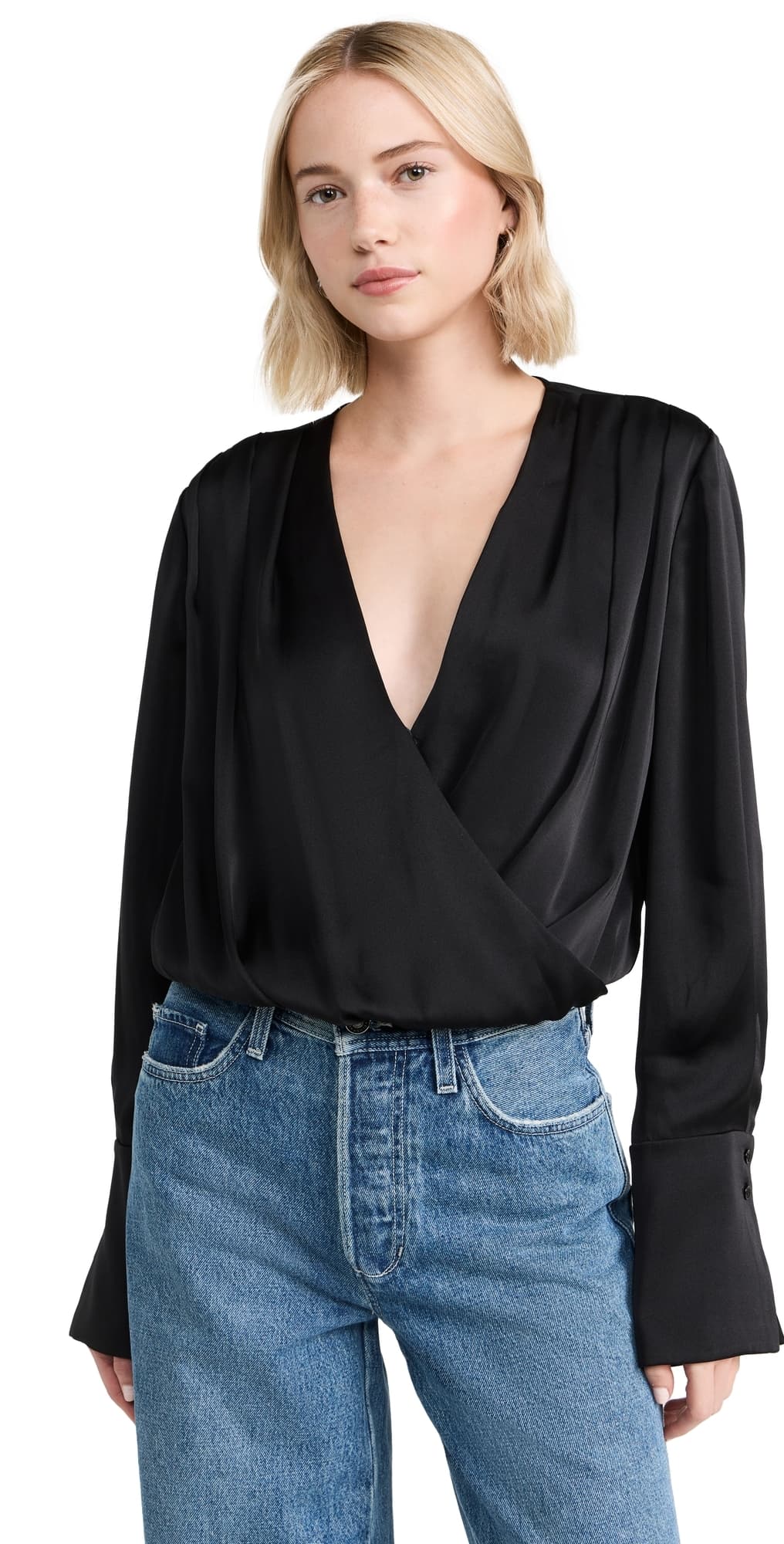 Favorite Daughter The Date Blouse Thong Bodysuit Black