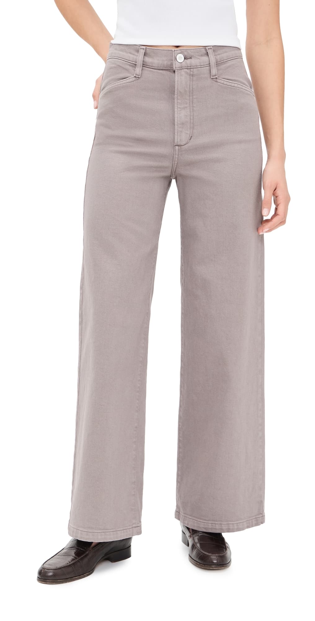 Favorite Daughter The Mischa High Rise Wide Leg Ankle Jeans Soft Taupe
