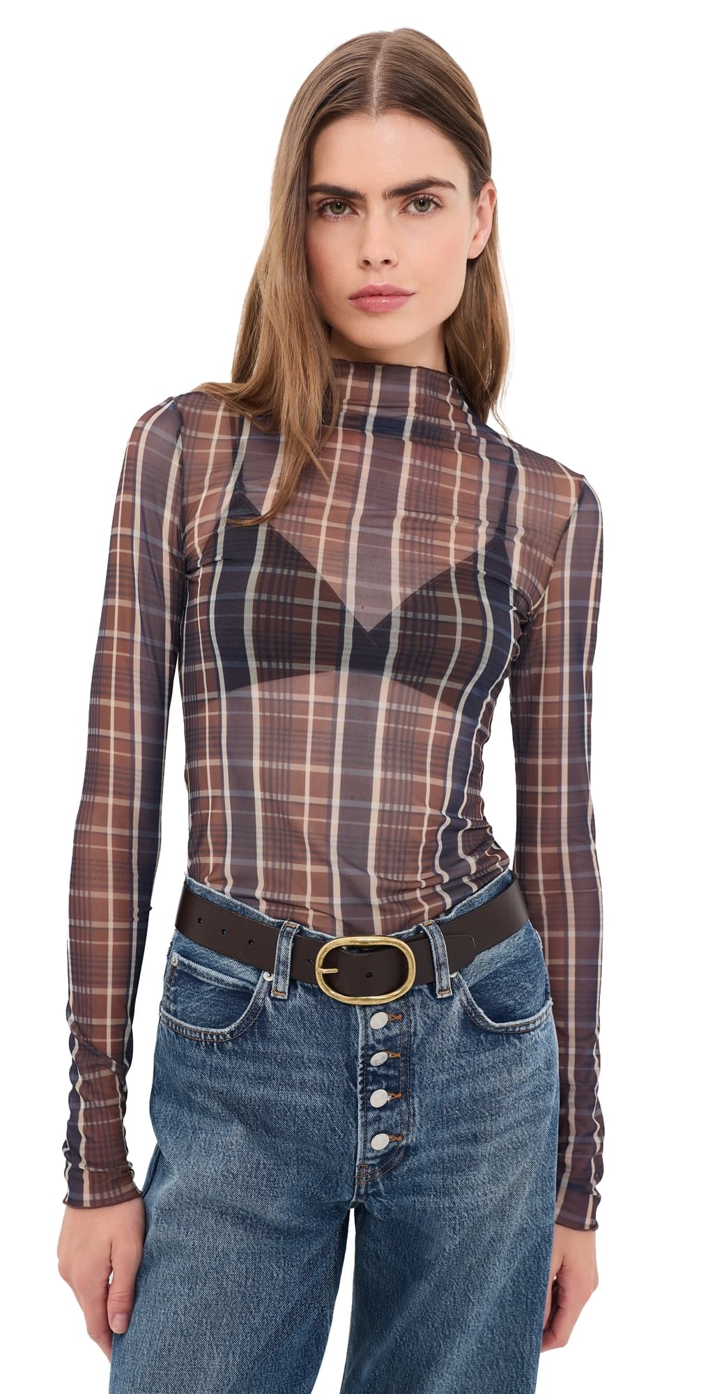 Favorite Daughter The Sheer Fantasy Top Toffee Plaid