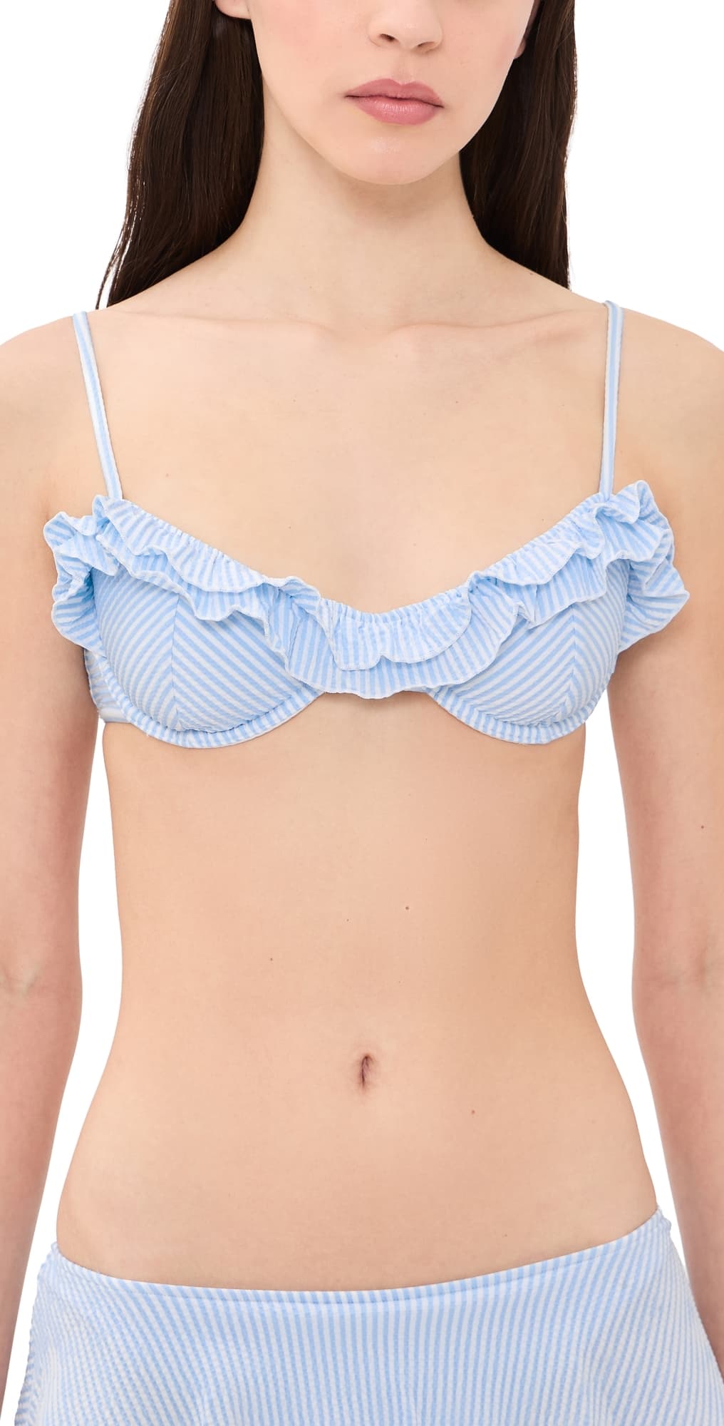 Frankies Bikinis Venus Seersucker Bikini Top Saltwater Stripe