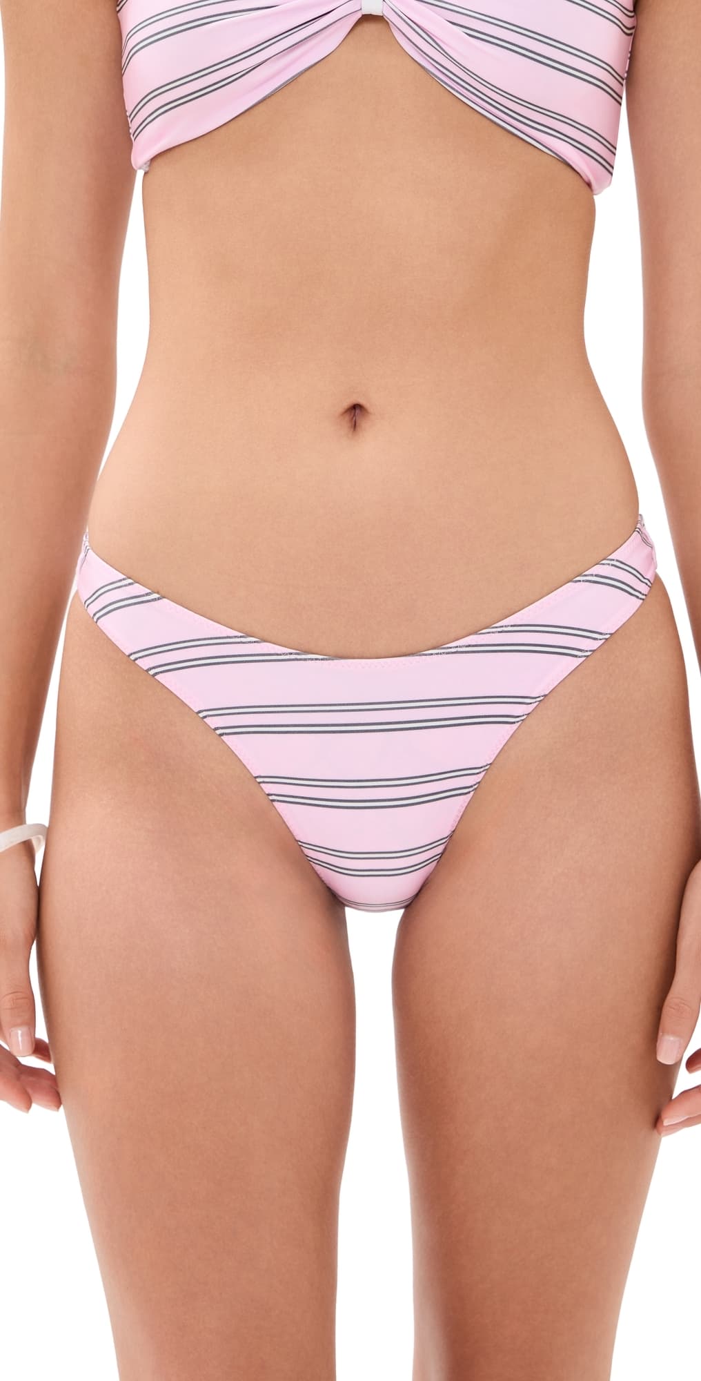 Frankies Bikinis Dove Satin Bikini Bottoms Pink Stripe