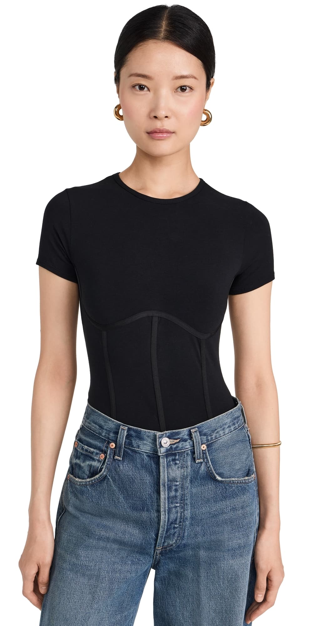 Fleur du Mal Cotton T-Shirt Thong Bodysuit Black