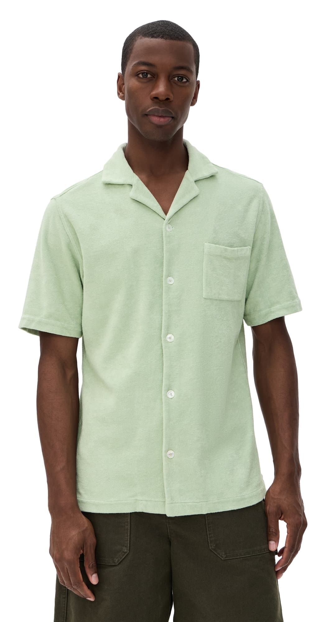 Fedeli Bowling Terry Light Dusty Short Sleeve Shirt Pistacchio