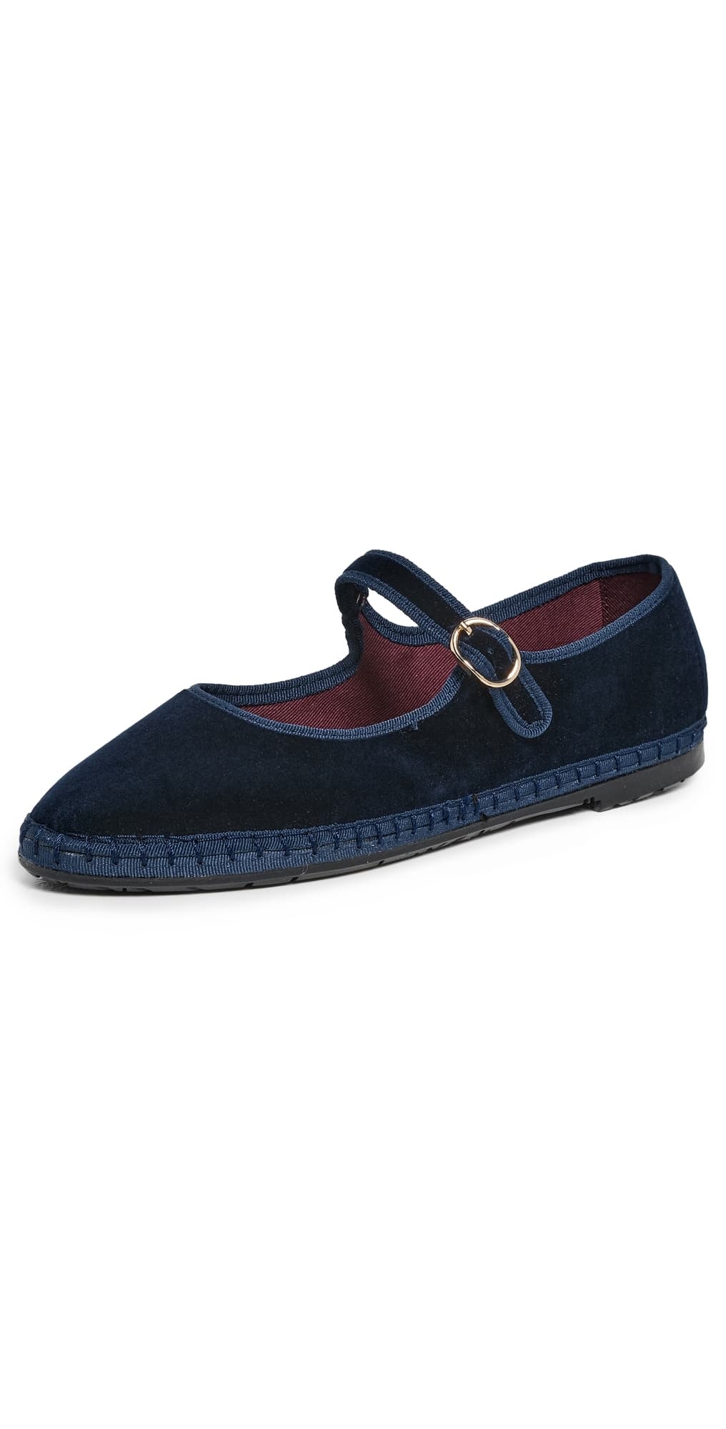 Flabelus Molly Velvet Mary Jane Flats Dark Blue