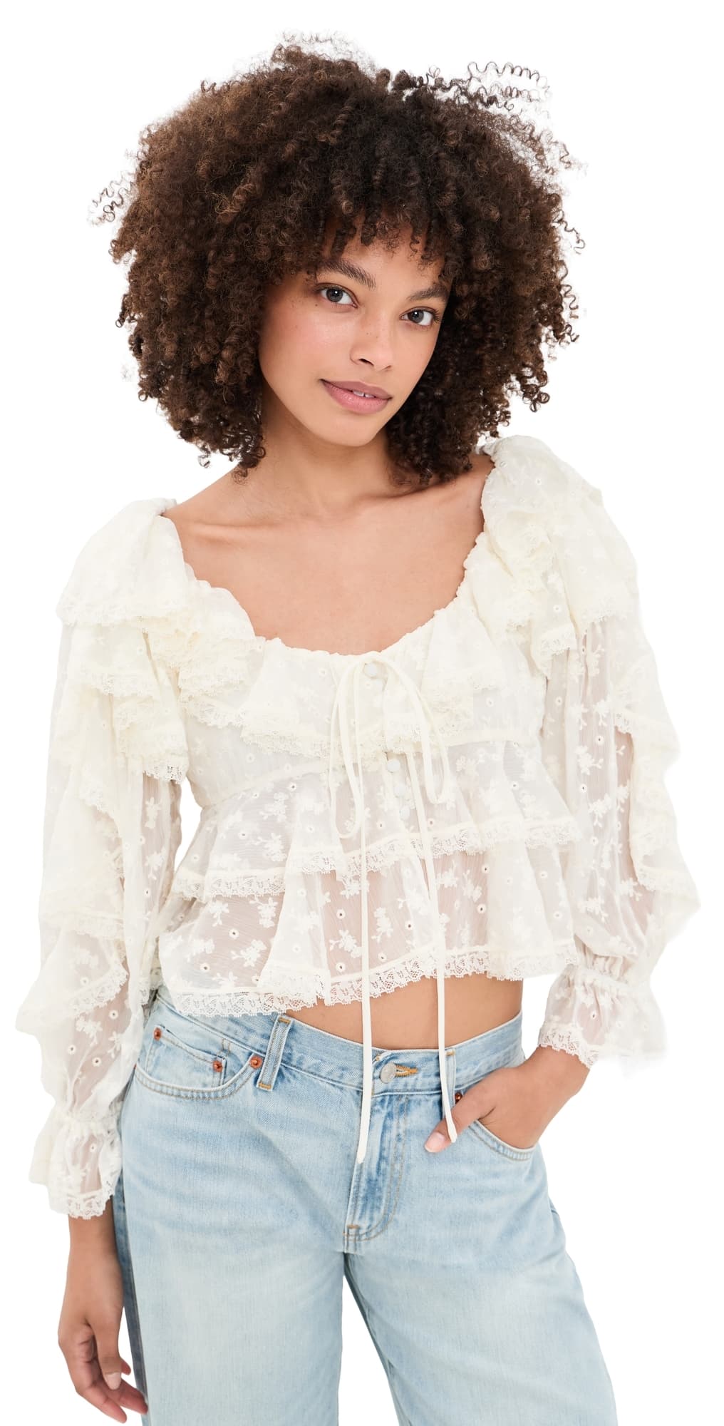 For Love & Lemons Lilou Blouse Cream