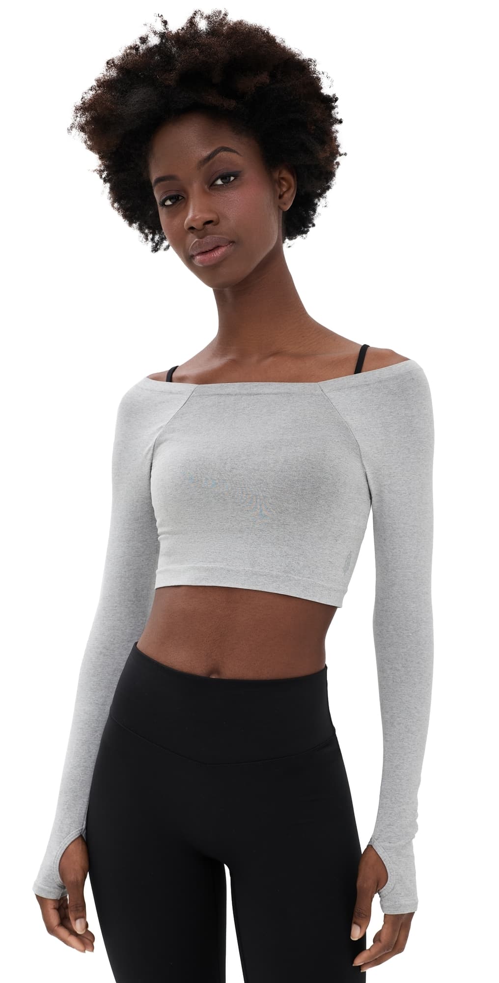 FP Movement High Plank Off the Shoulder Layer Top Heathery Grey