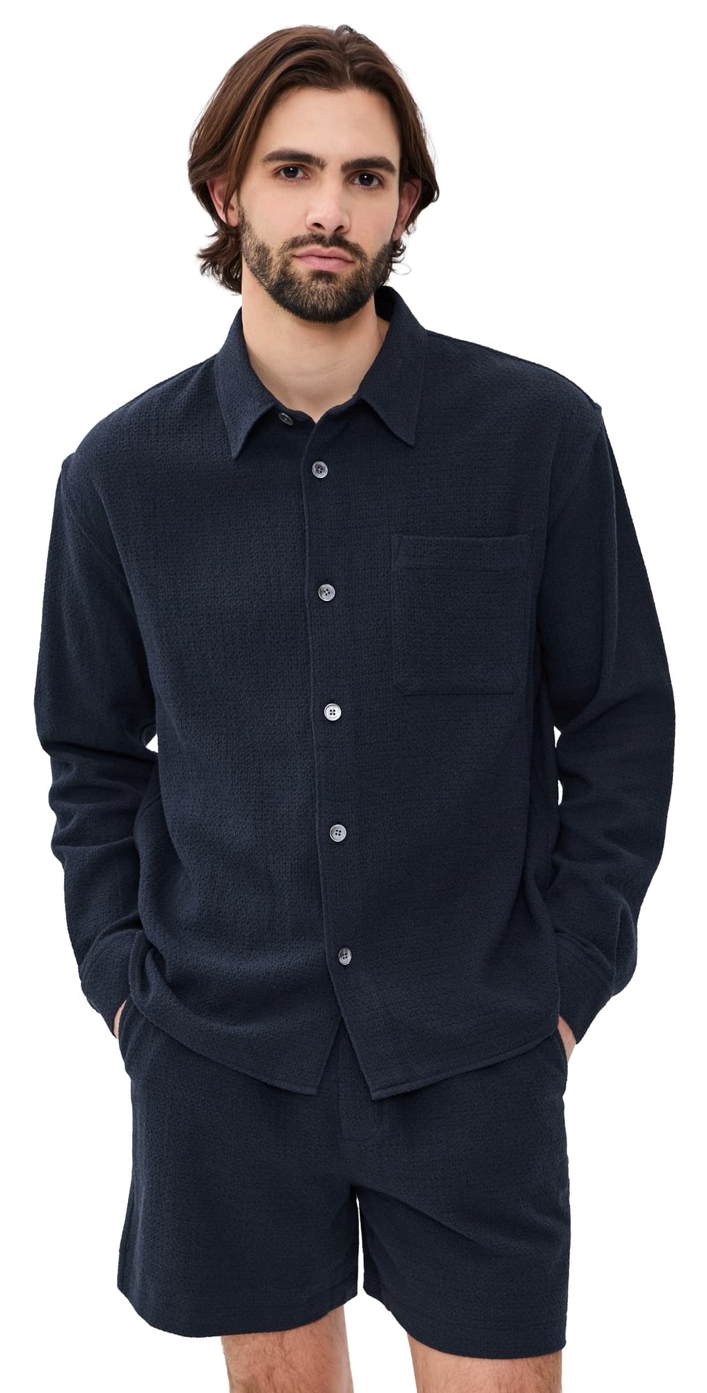 FRAME Open Weave Long Sleeve Shirt Dark Navy