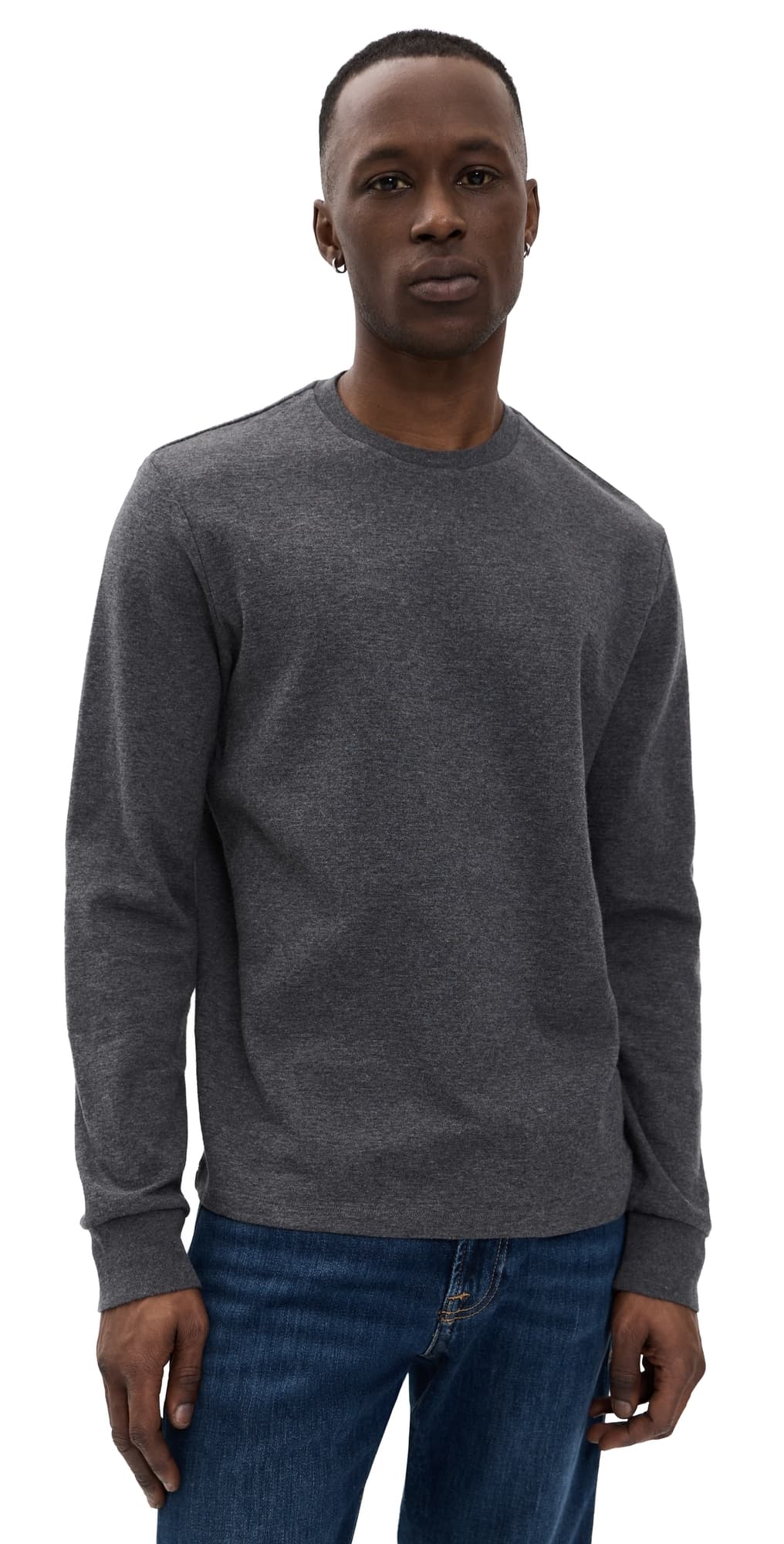 FRAME Duo Fold Long Sleeve Crew Tee Grey Melange
