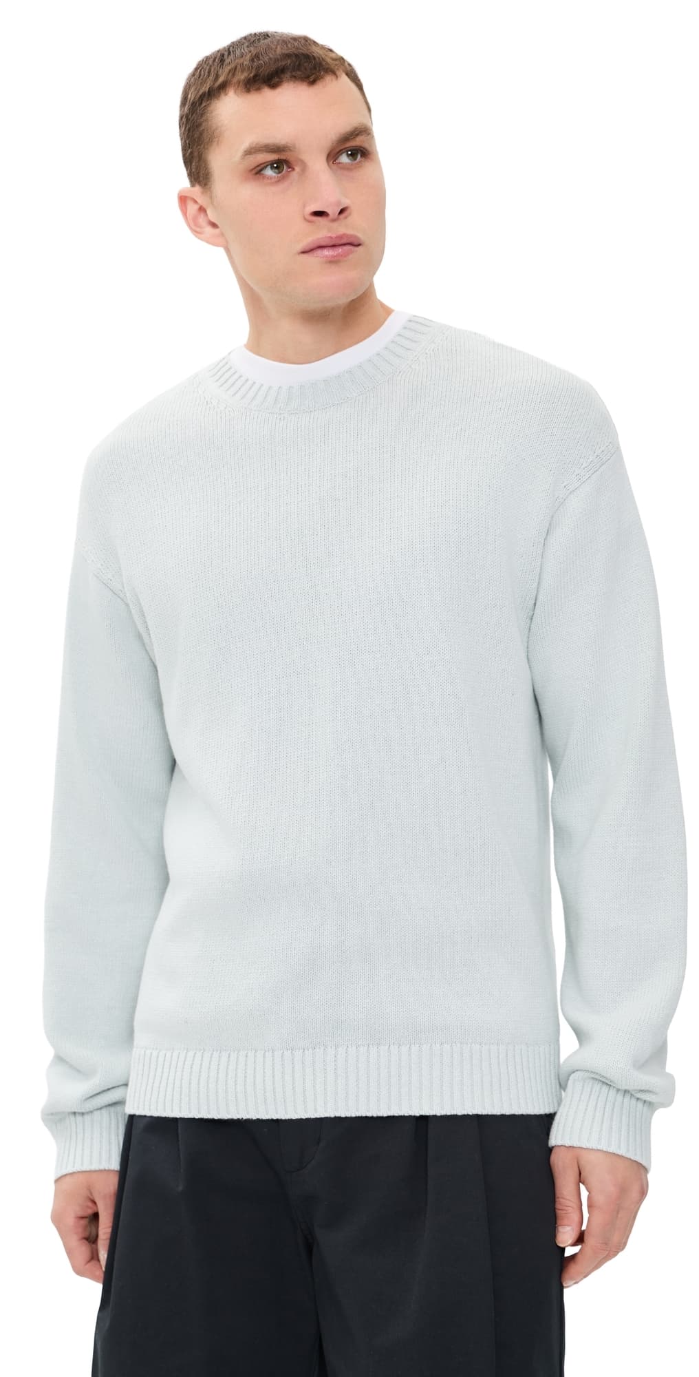 FRAME Cotton Silk Crew Neck Sweater Pale Blue