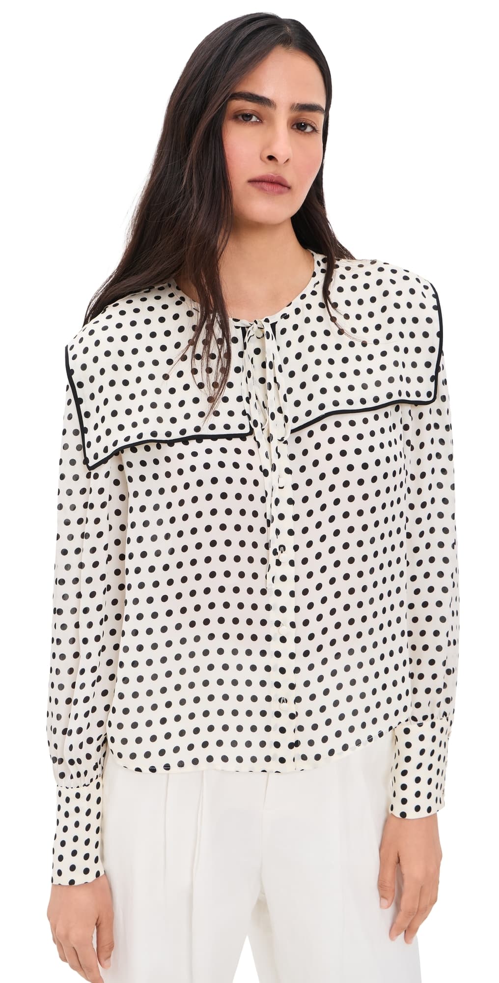 FRAME The Polka-Dot Fleet Silk Blouse Cream Multi