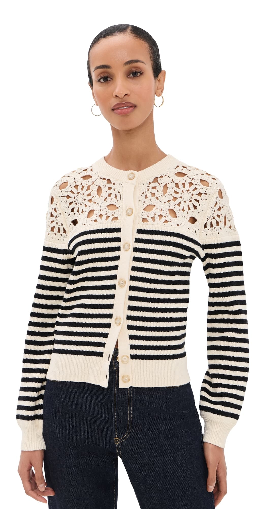 FRAME The Coastal Stripe Cardigan Cream Multi