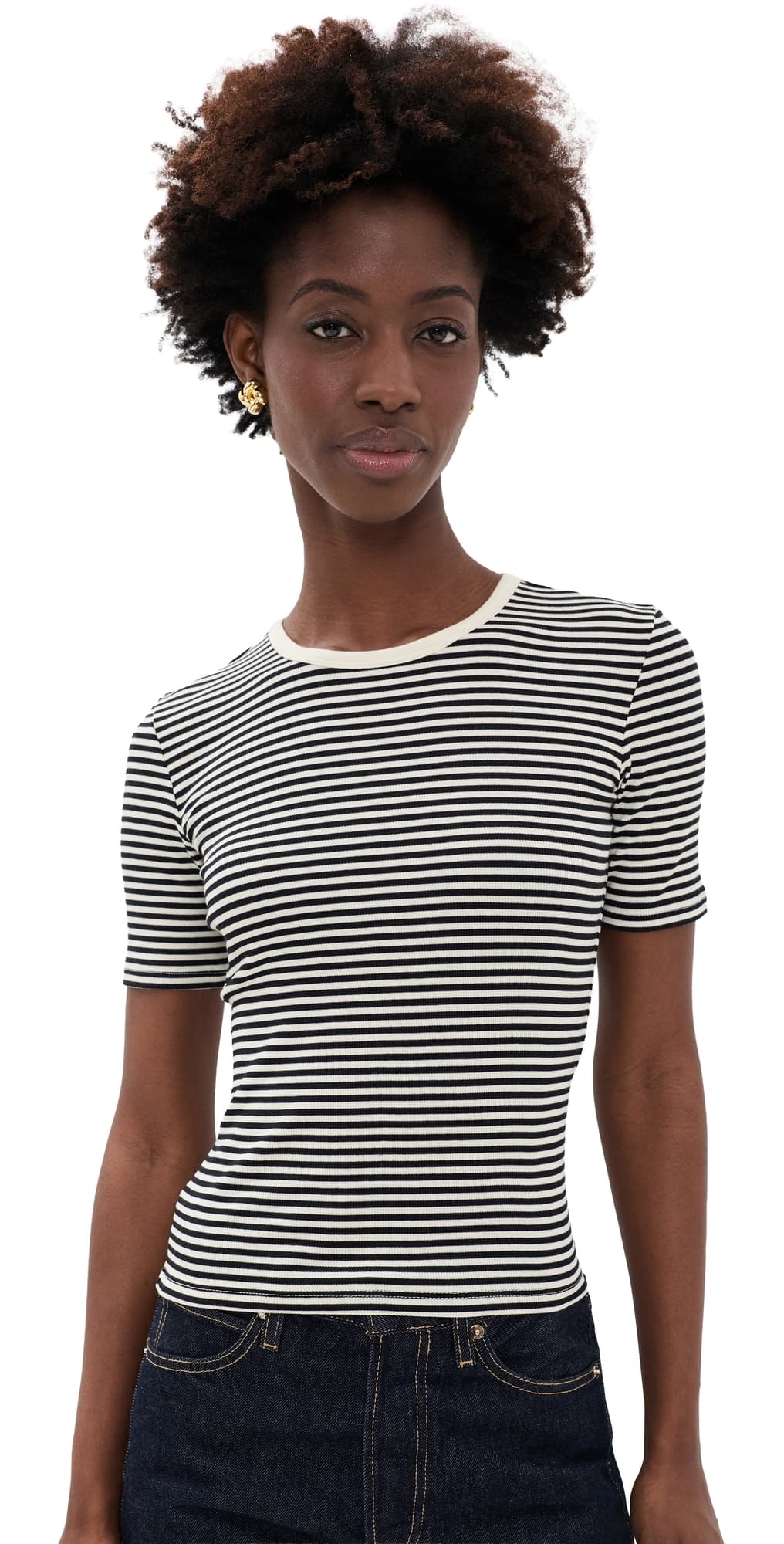 FRAME The Fine Rib Crew Tee Cream Multi