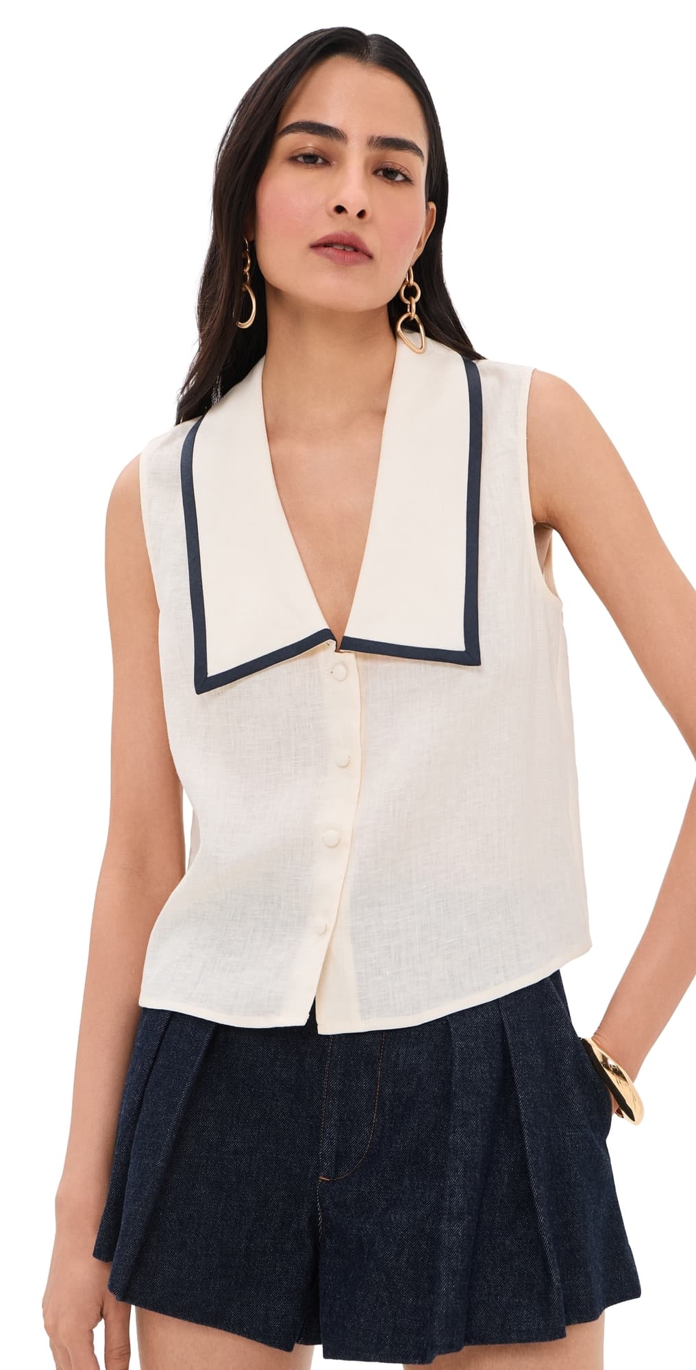 FRAME The Cabana Linen Top Cream Multi
