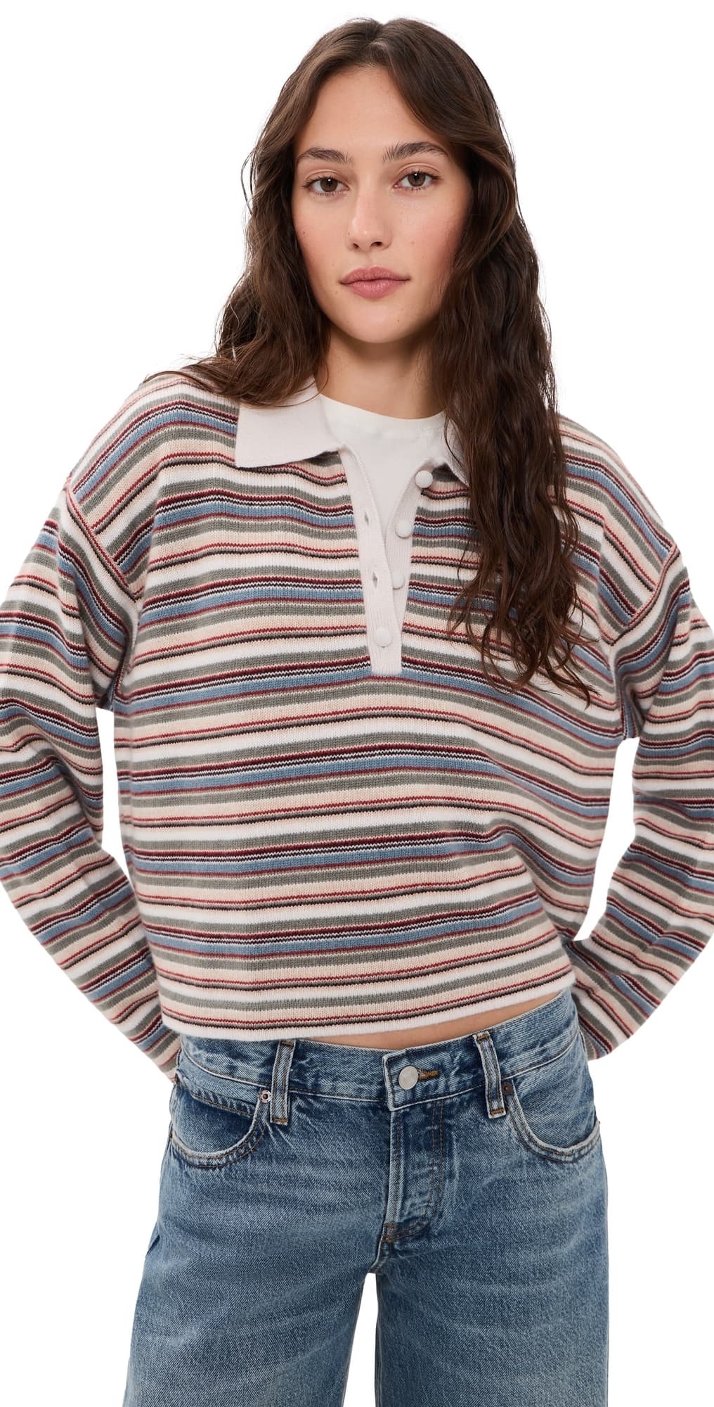FRAME The Quad Polo Sky Blue Multi Stripe