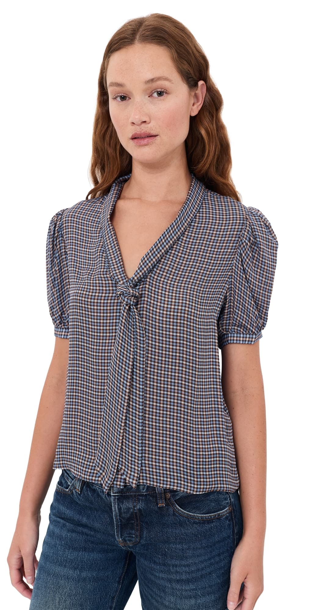 FRAME The Sonnet Silk Blouse Chestnut Multi Plaid